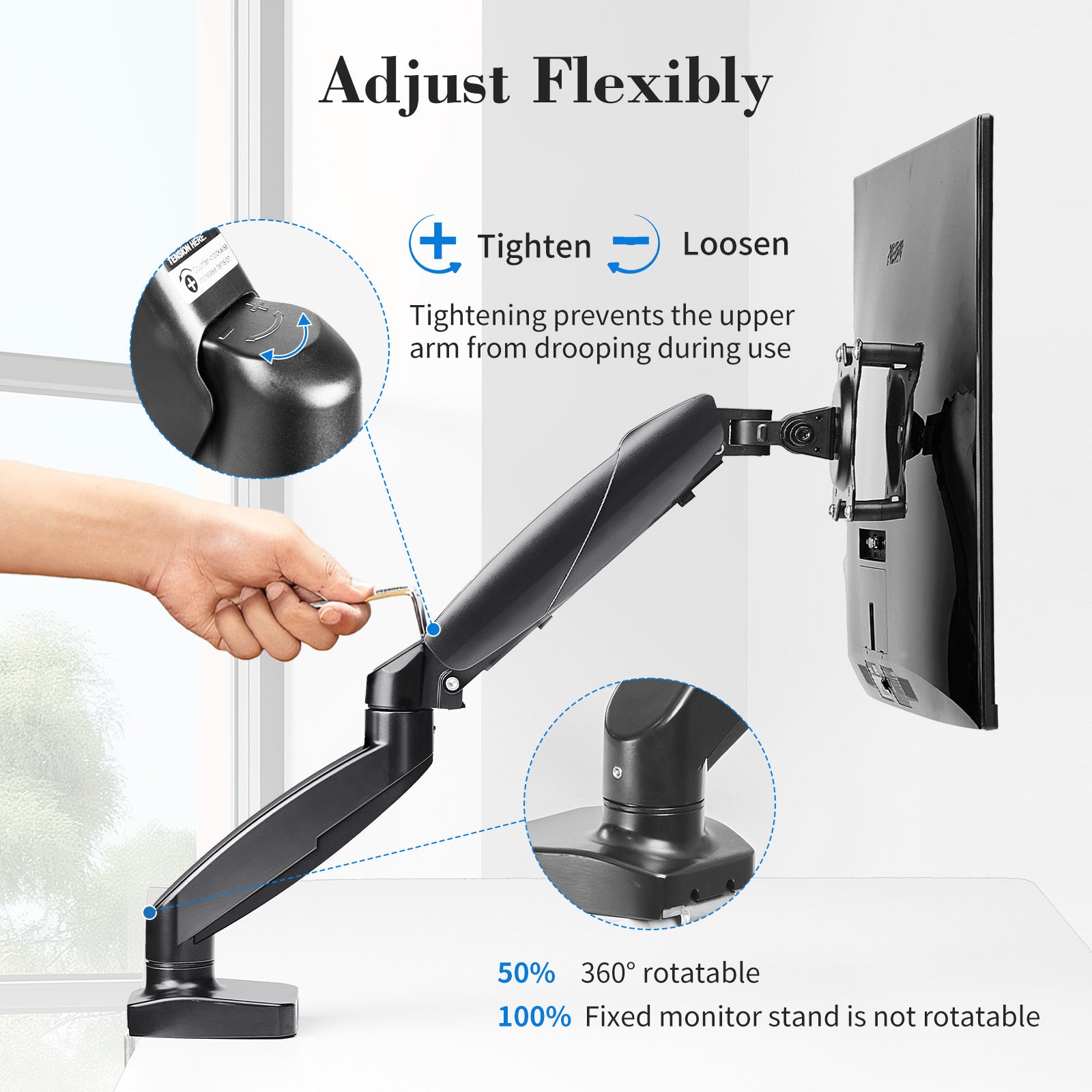 15-27 inch monitors arm with weight capacities up to 15.4 pounds