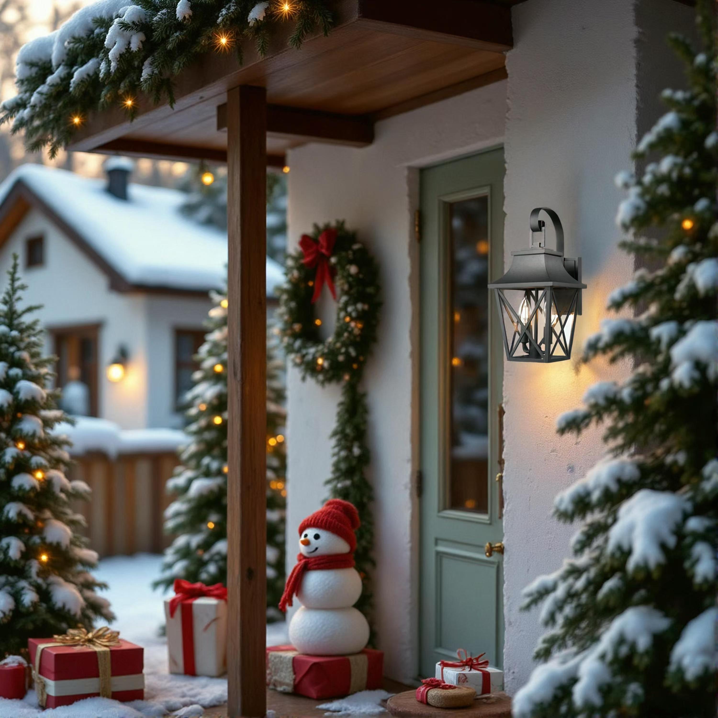 Black Outdoor Wall Lantern 2-Pack - Large Modern Porch Light with Glass Shade