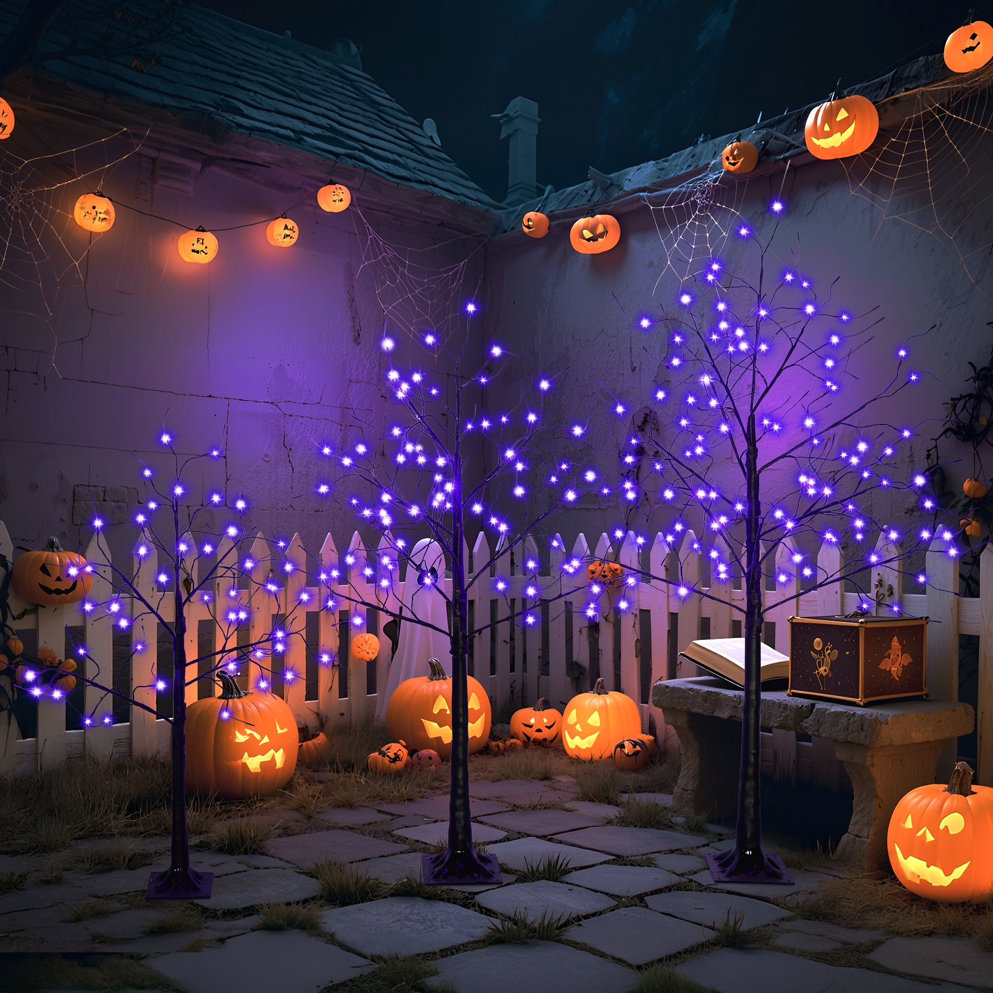 3 Pac Halloween Spooky Tree with Purple Lights, 4FT 5FT and 6FT