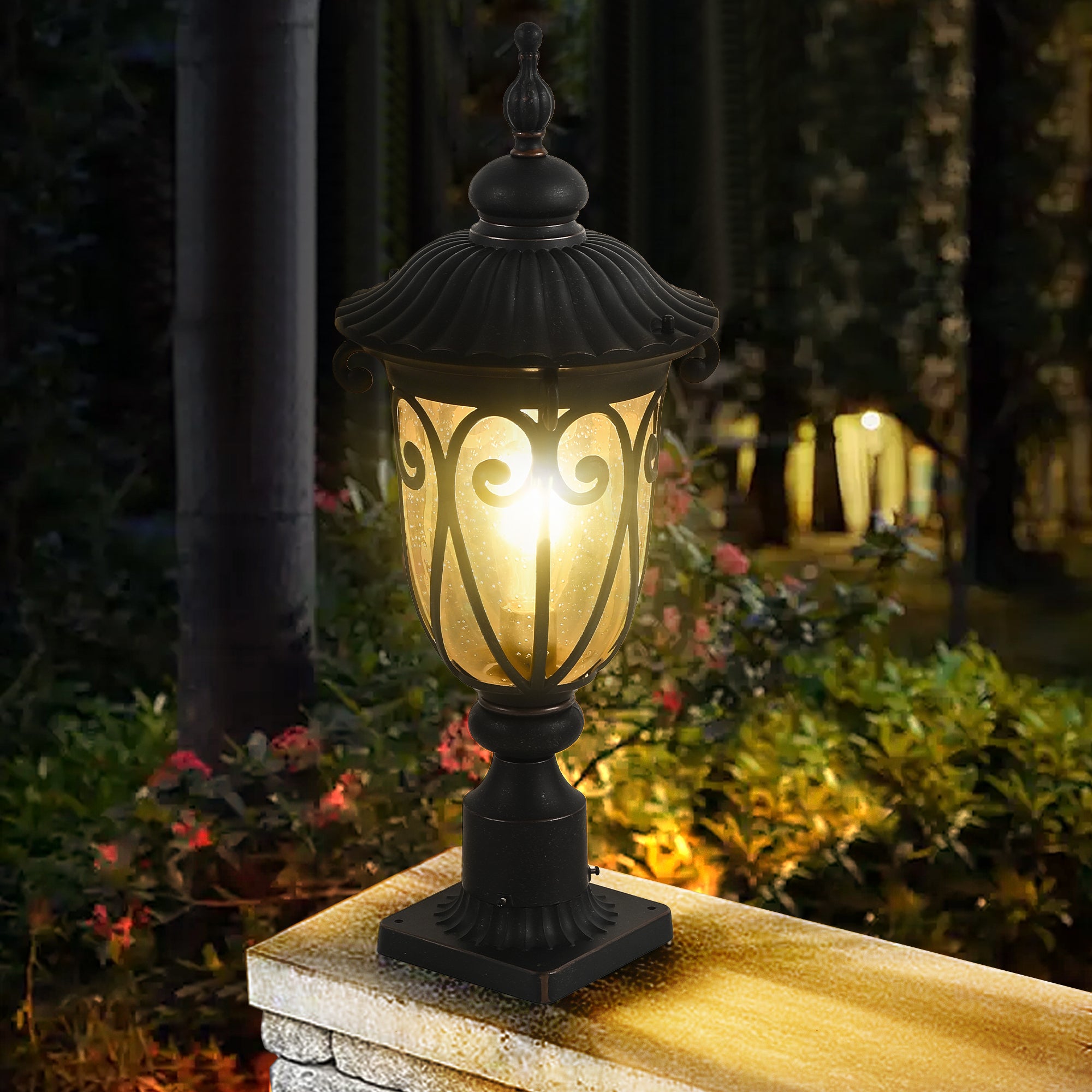 24" Aluminium Vintage Black Outdoor Post Lantern 1 Light