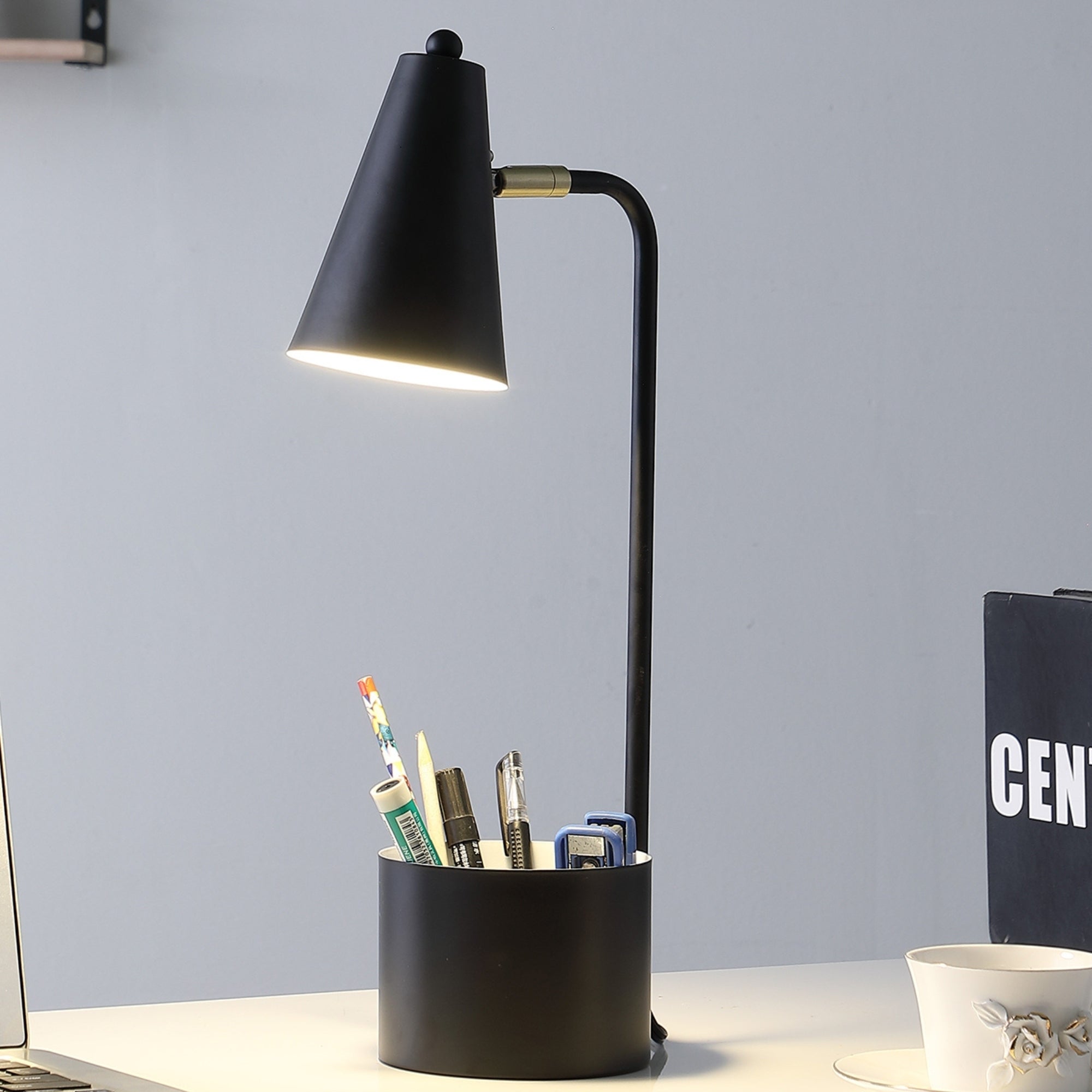 19.5" In Student Black Metal Task E26 Desk Lamp With Organizer