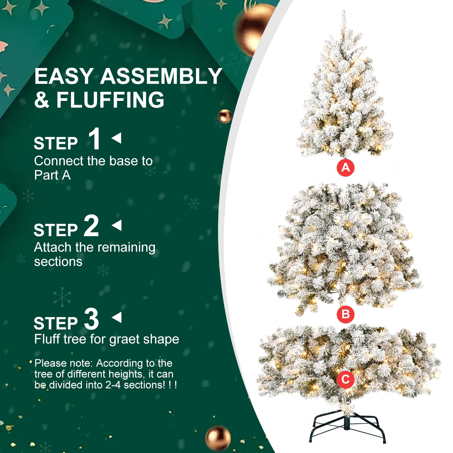 6FT Pre-lit Flocked Christmas Tree with 760 Memory Wire Tips