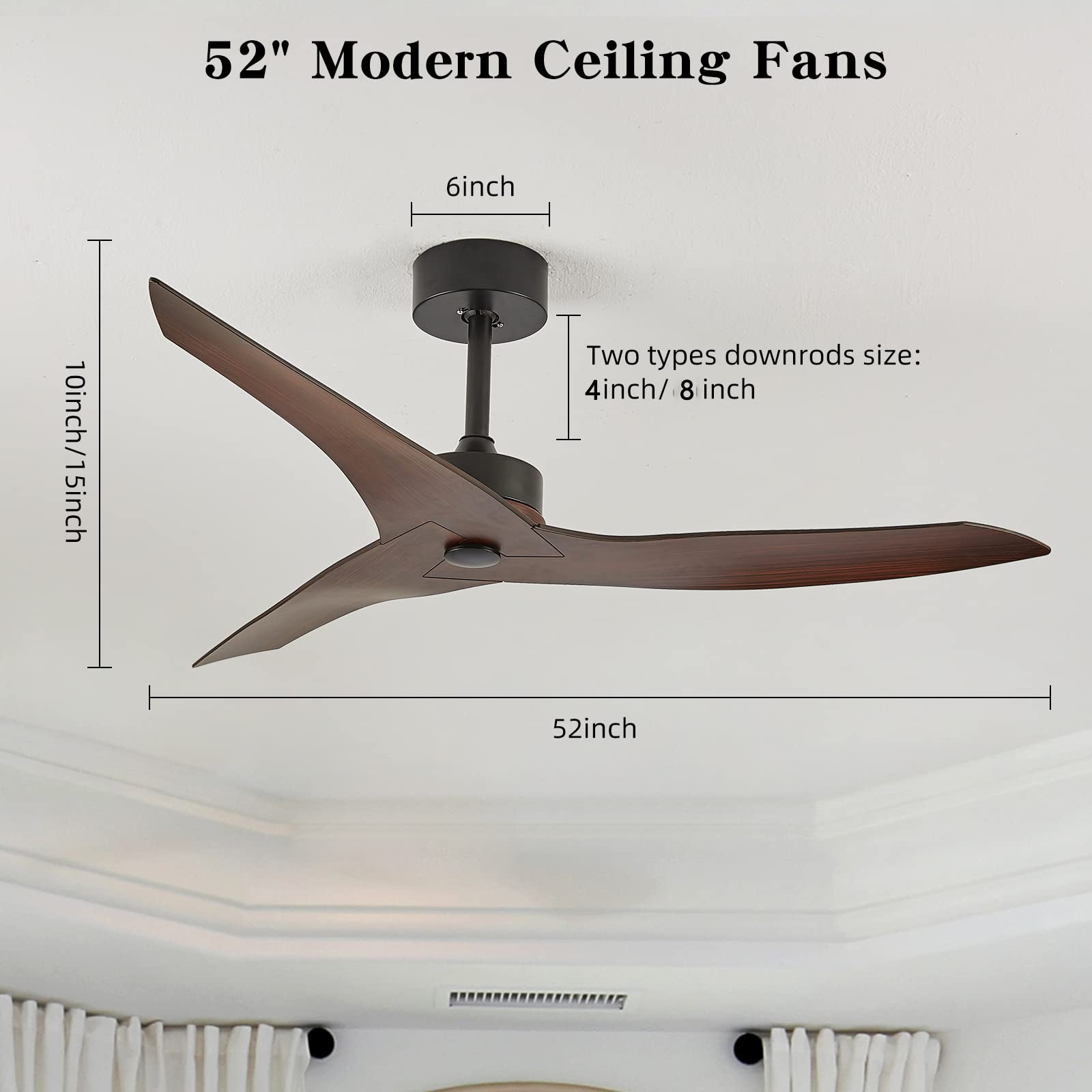 52 Inch Outdoor Ceiling Fan with Remote - 6 Speed DC Motor, Farmhouse Style