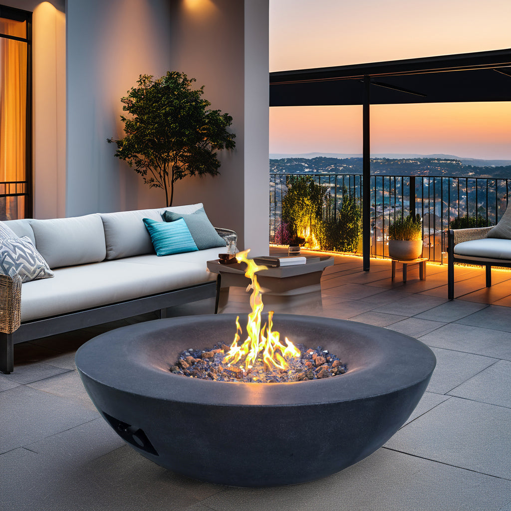 2024 New Arrivals 42 Inch Outdoor Concrete Stylish Dark Gray Propane Luxury Gas Fire Pit