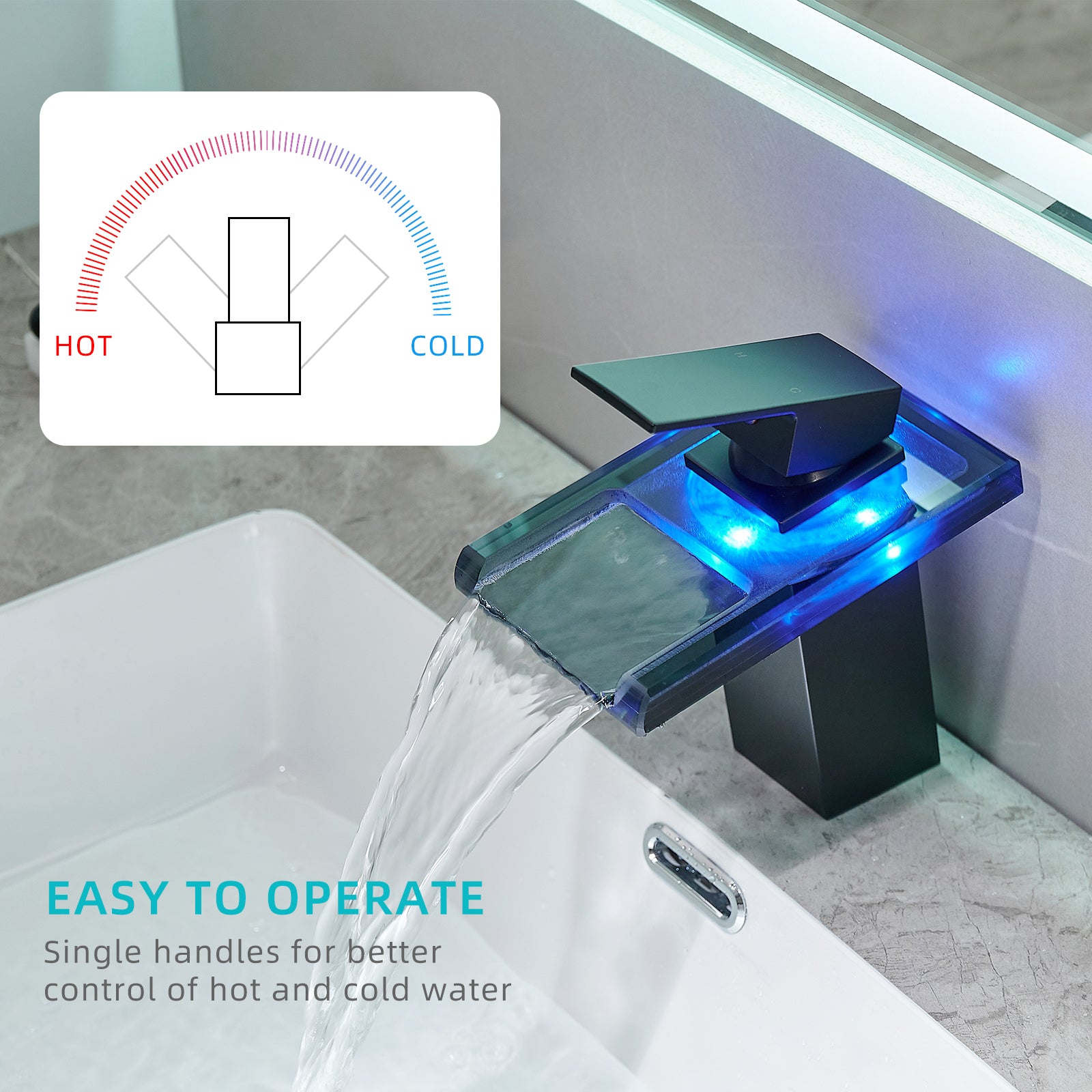 Bathroom Sink Faucet LED Light 3 Colors