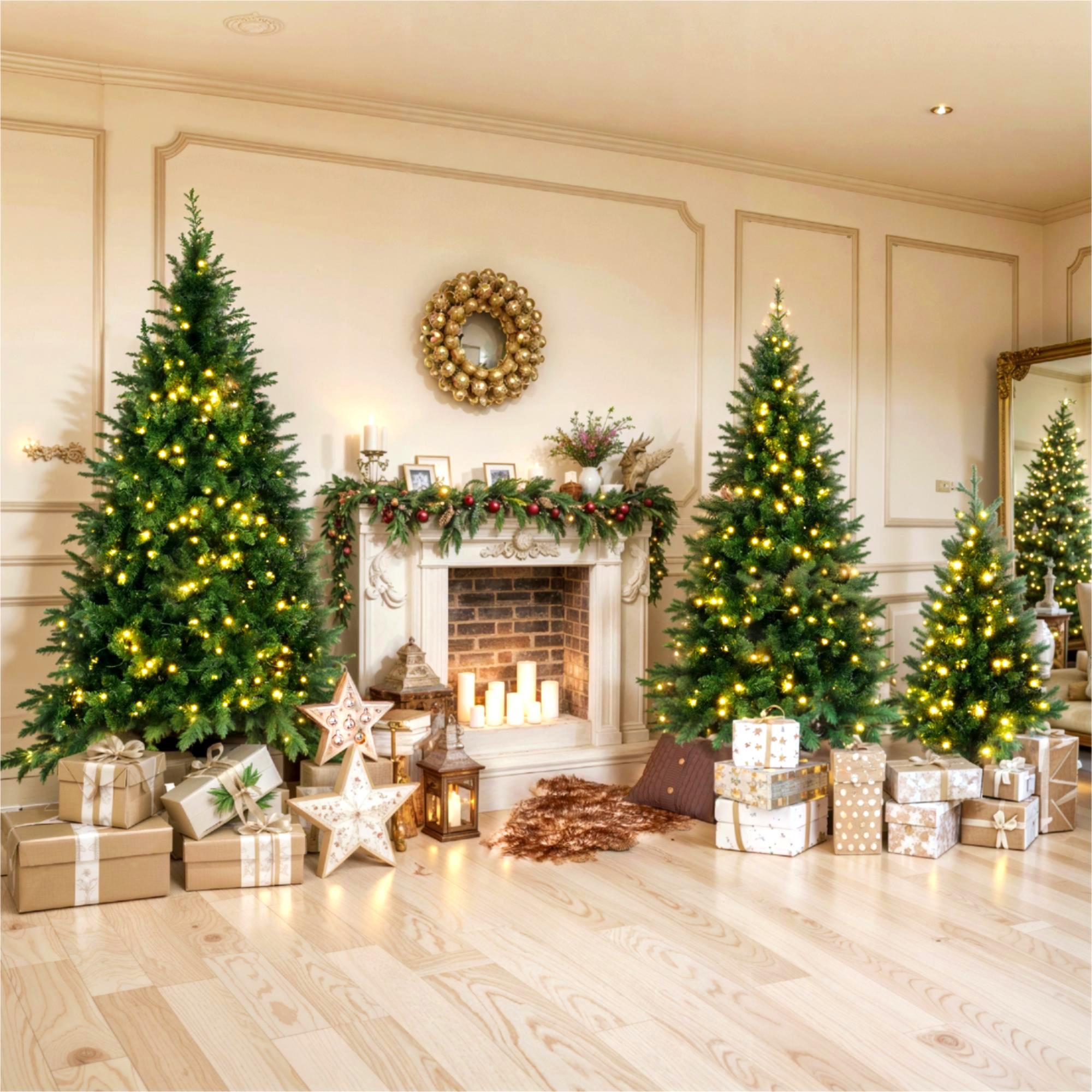 8FT, 6FT, 4FT Pre-Lit Green Pine Artificial Christmas Trees