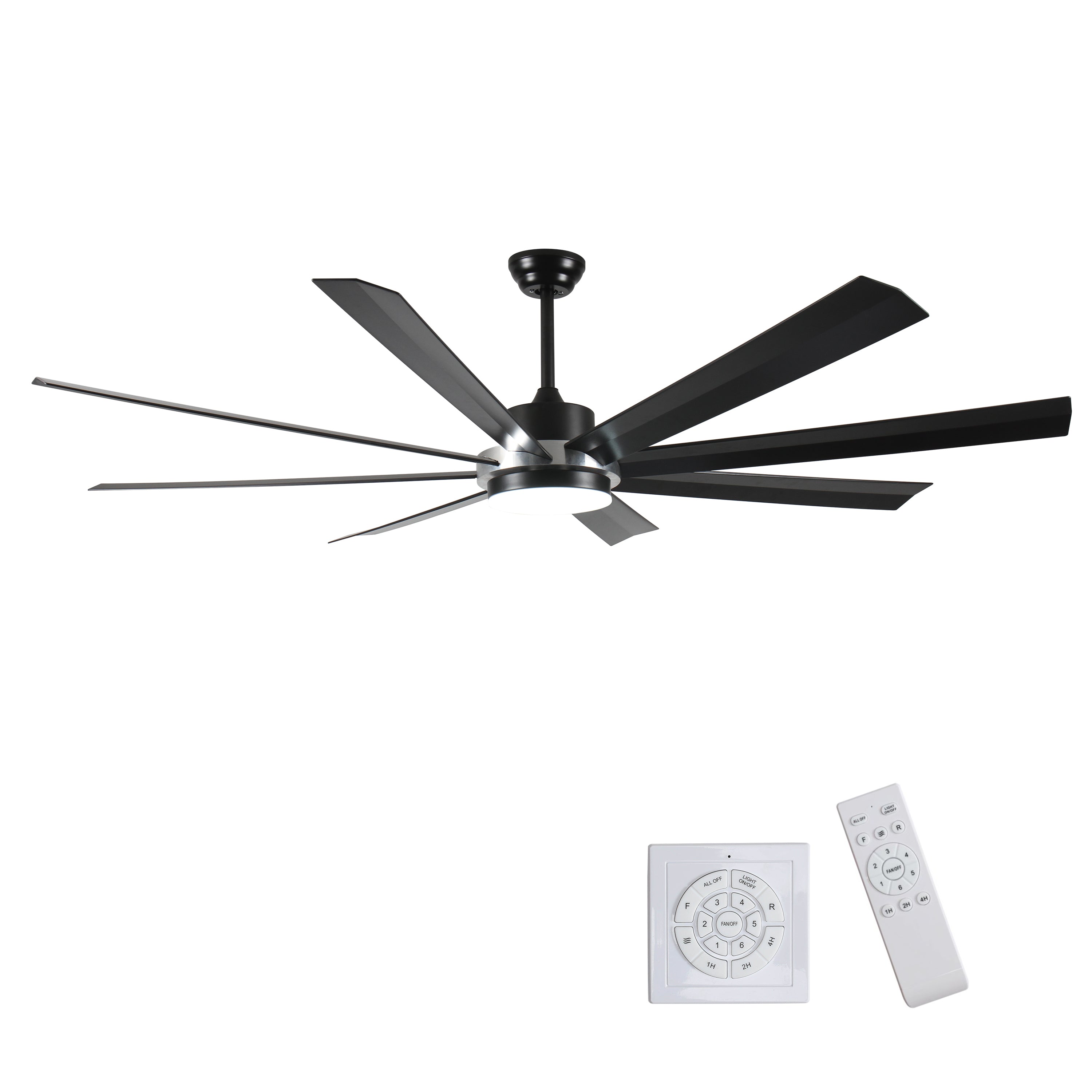 72 Inch Industrial Ceiling Fan with Light and Remote - 8 Blade Large DC Motor Fan for Garage, Warehouse, Shop