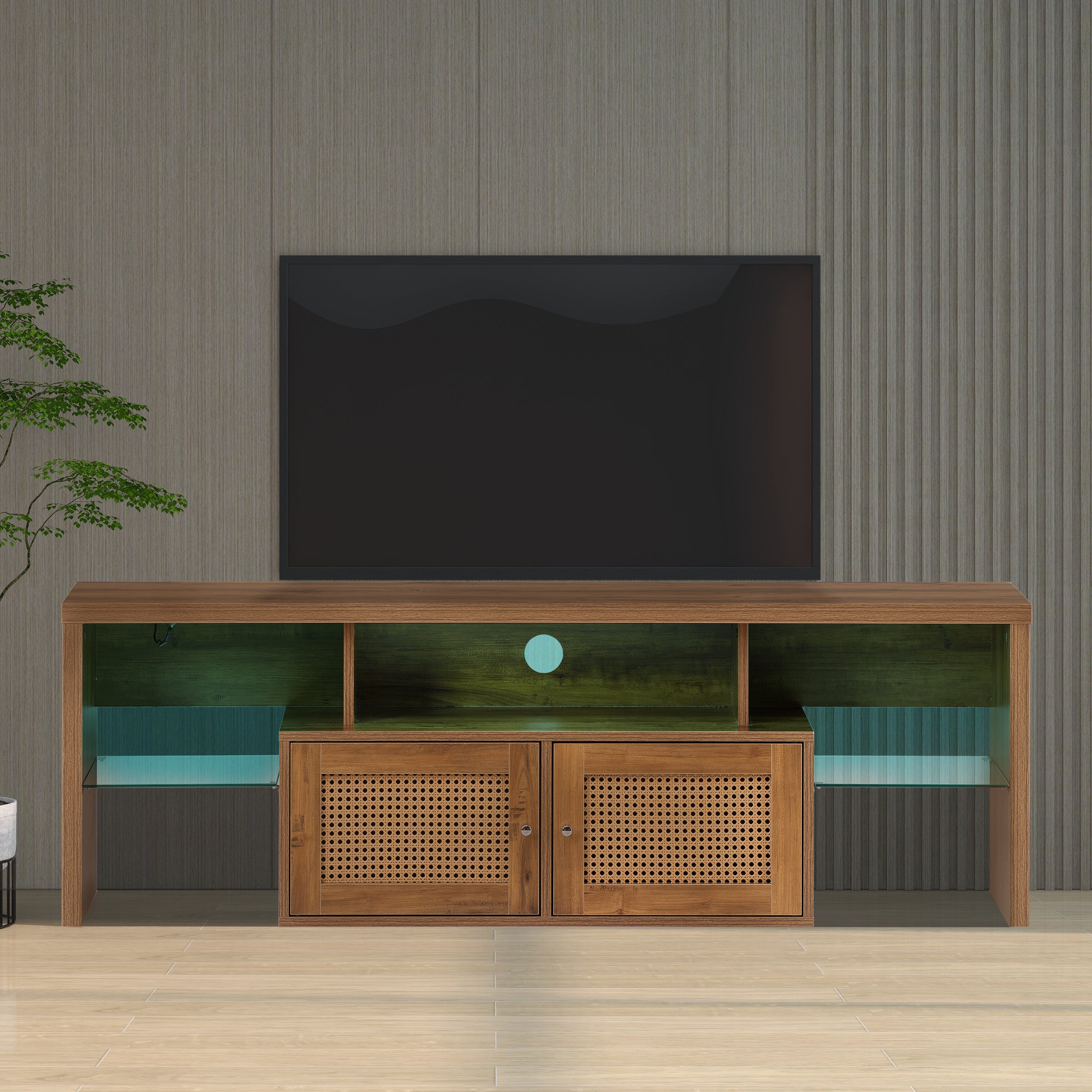 60 inches TV Stand with LED light, 2 clear wave laminates