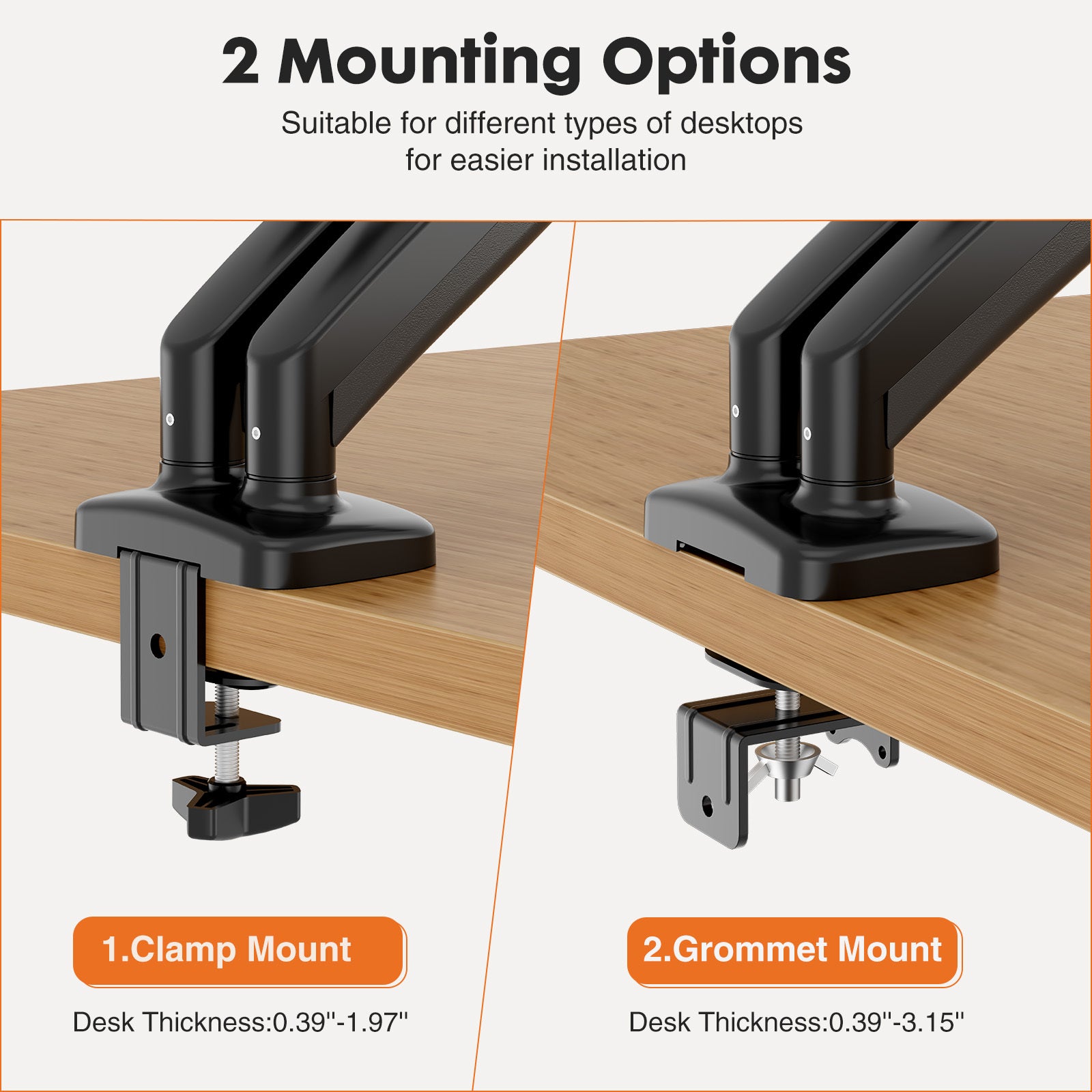 Dual monitor gas spring monitor mount 13-32 inch, 17.6 LBS