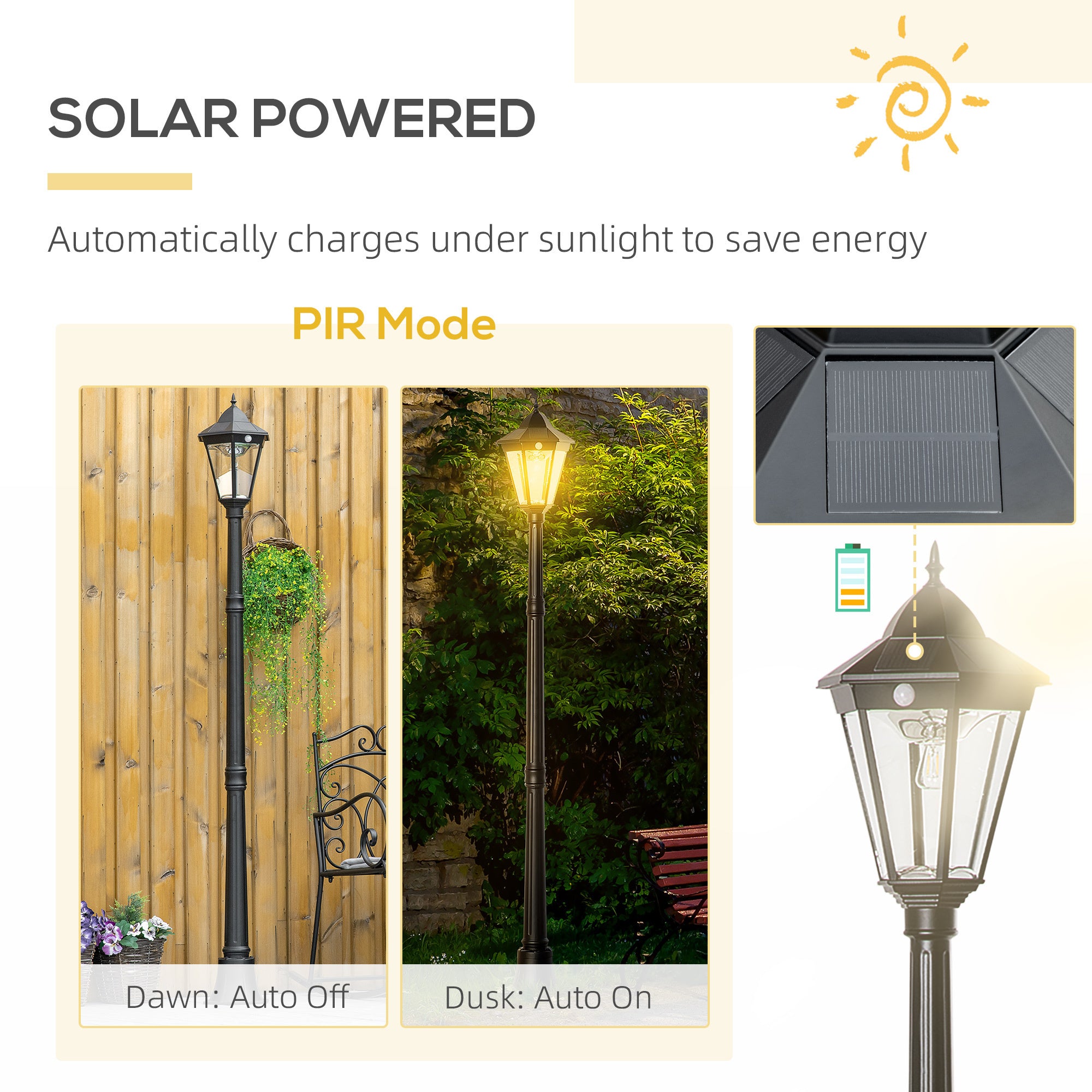 77" Solar Lamp Post Light - 18 LED Outdoor Street Lamp with Motion Sensor PIR
