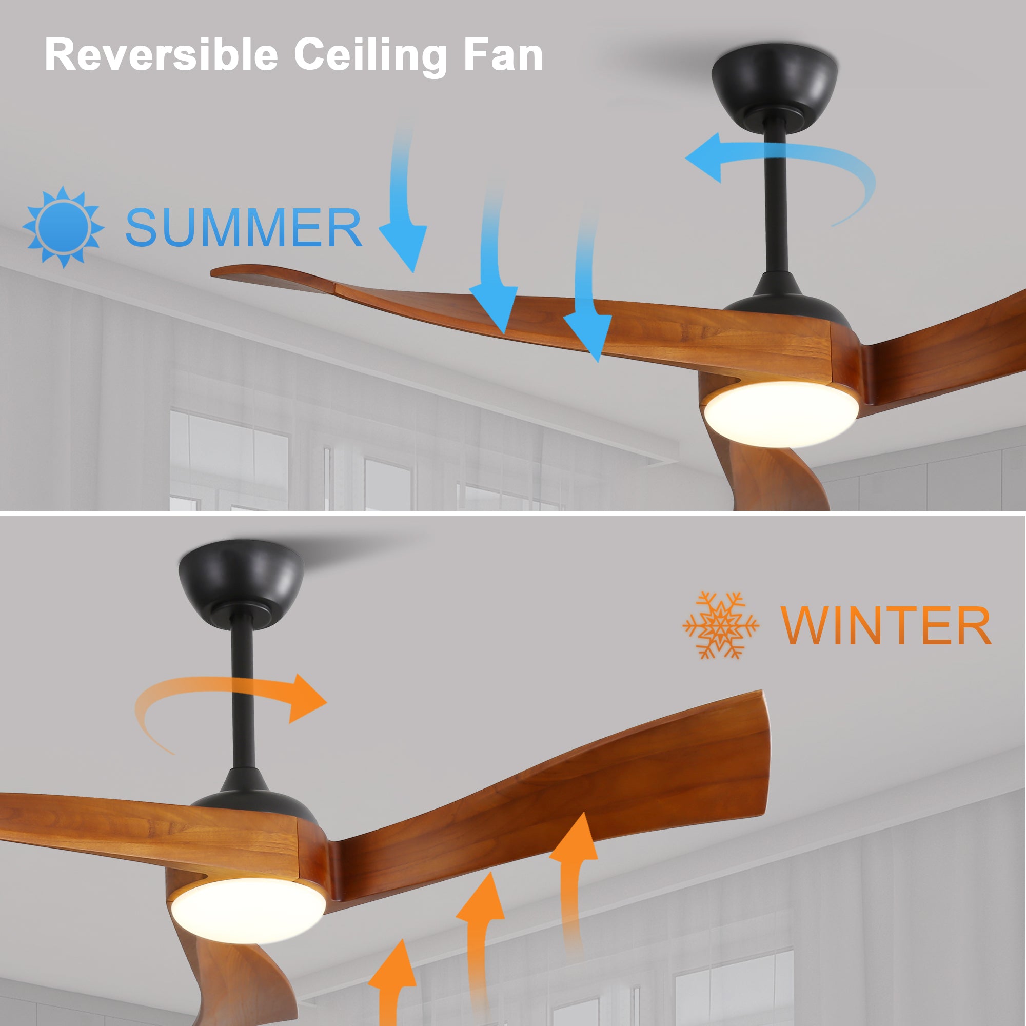 52 Inch Ceiling Fan With Dimmable 3 Color Led Light Reversible DC Motor For 150-320 sq.ft