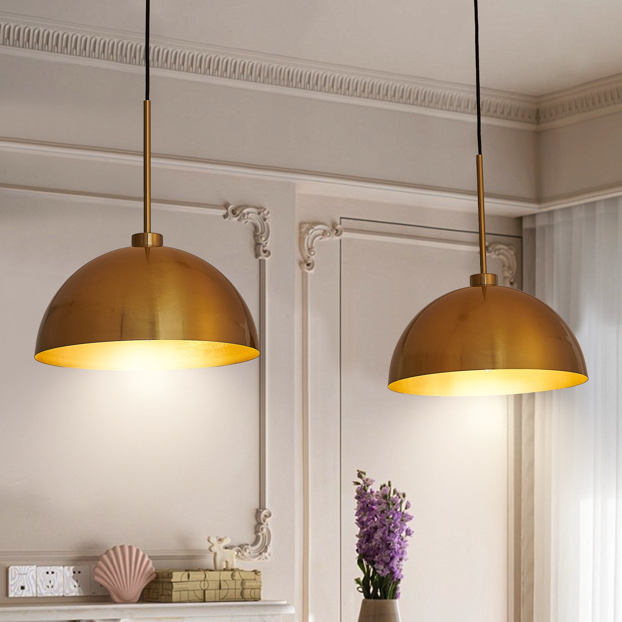 Industrial Iron Modern Copper Color Dining Room Double Pendant Light Hard-Wired