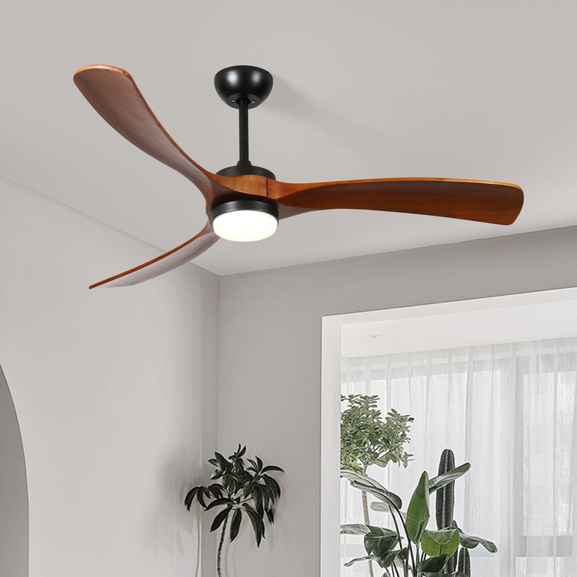 60" Walnut Solid wood ceiling fan light 3-blade ultra-powerful air movement