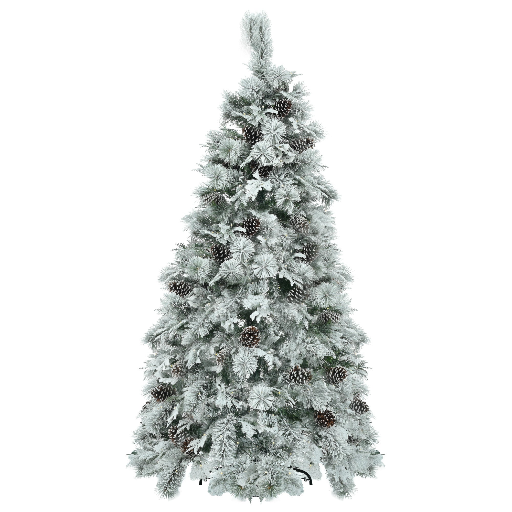 6FT Pre-Lit Spruce Snow Flocked Christmas Tree with Pine Cones