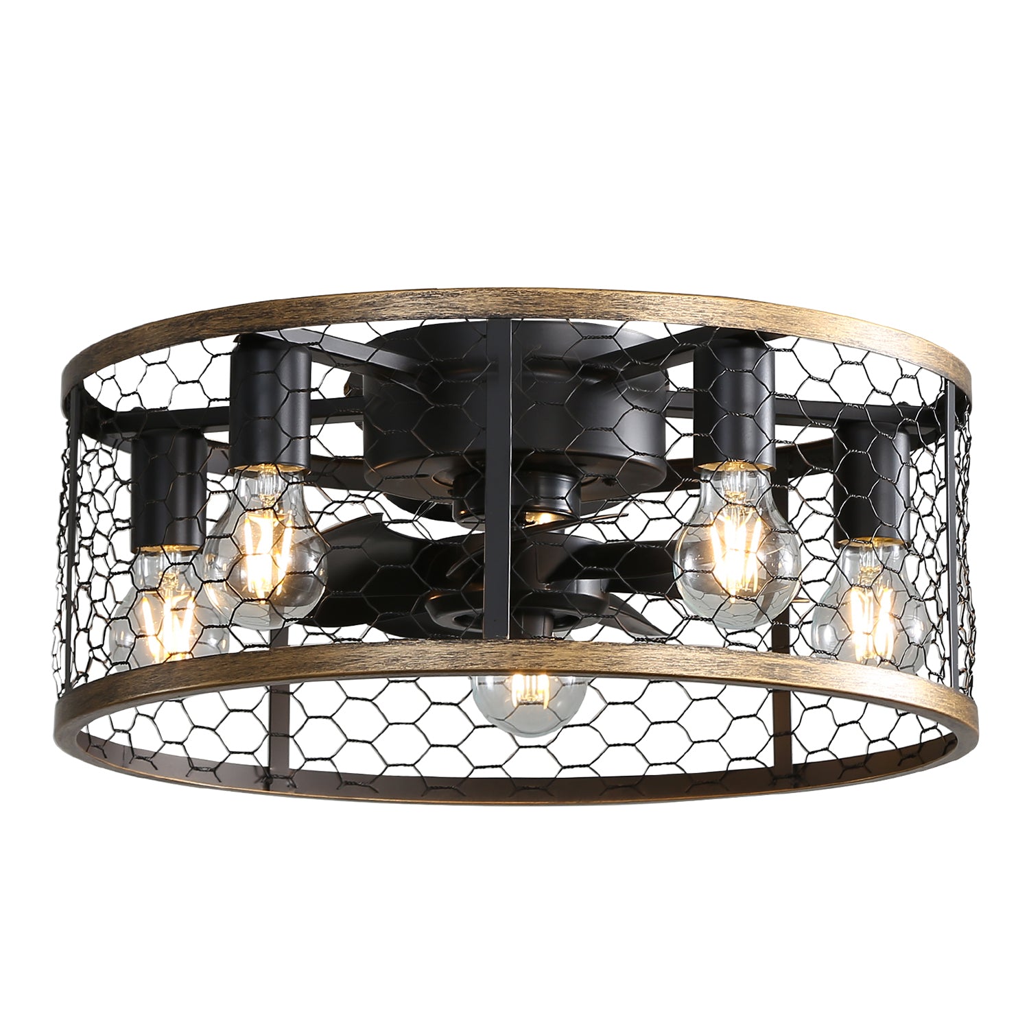 20 Inch Caged Ceiling Fan with Light and Remote - Low Profile Farmhouse Industrial Fan