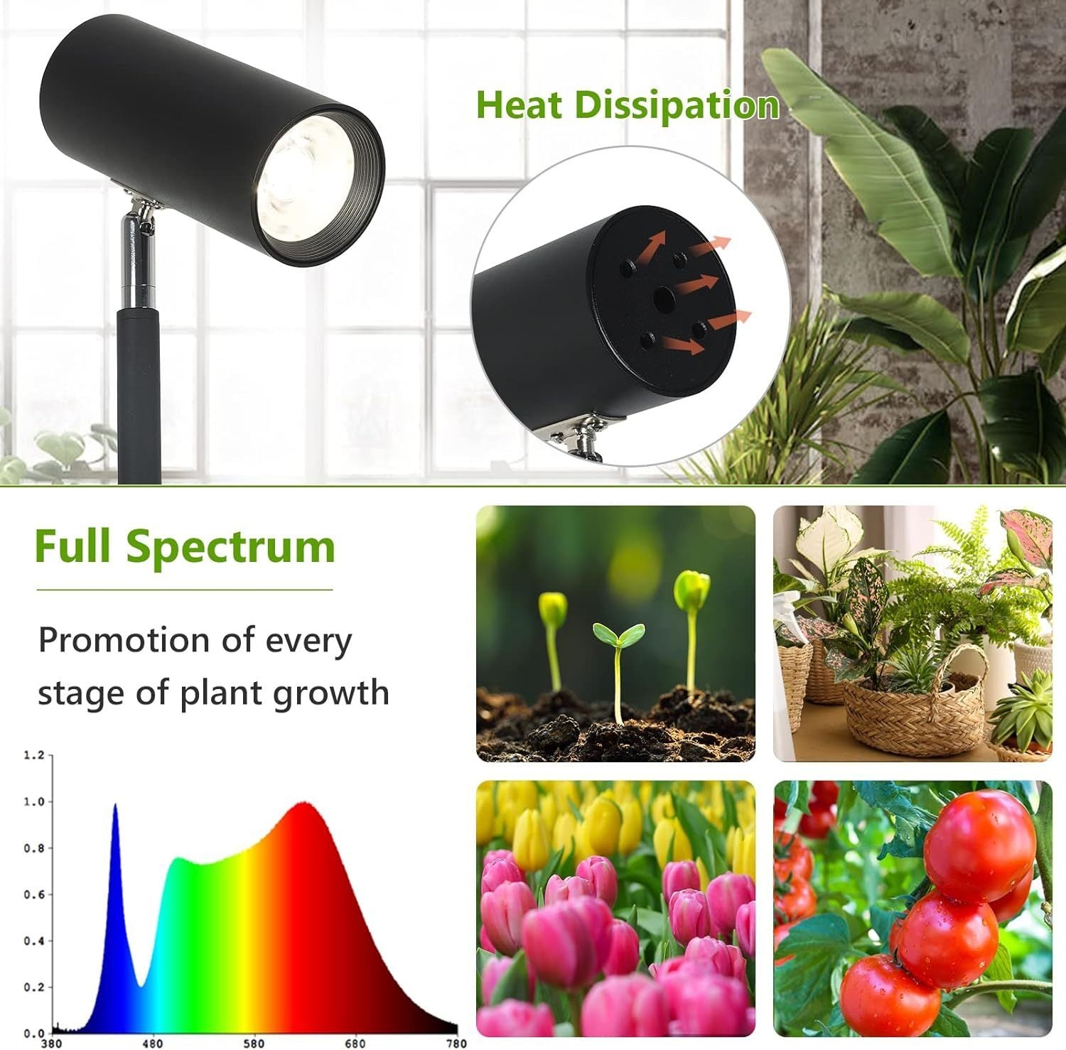 4/8/12H Timer 20W 4000K Metal Grow Lights Stand for Indoor Plants