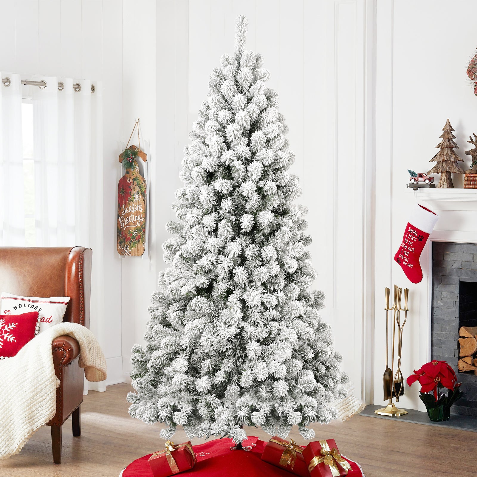 6FT Pre-lit Flocked Christmas Tree with 760 Memory Wire Tips