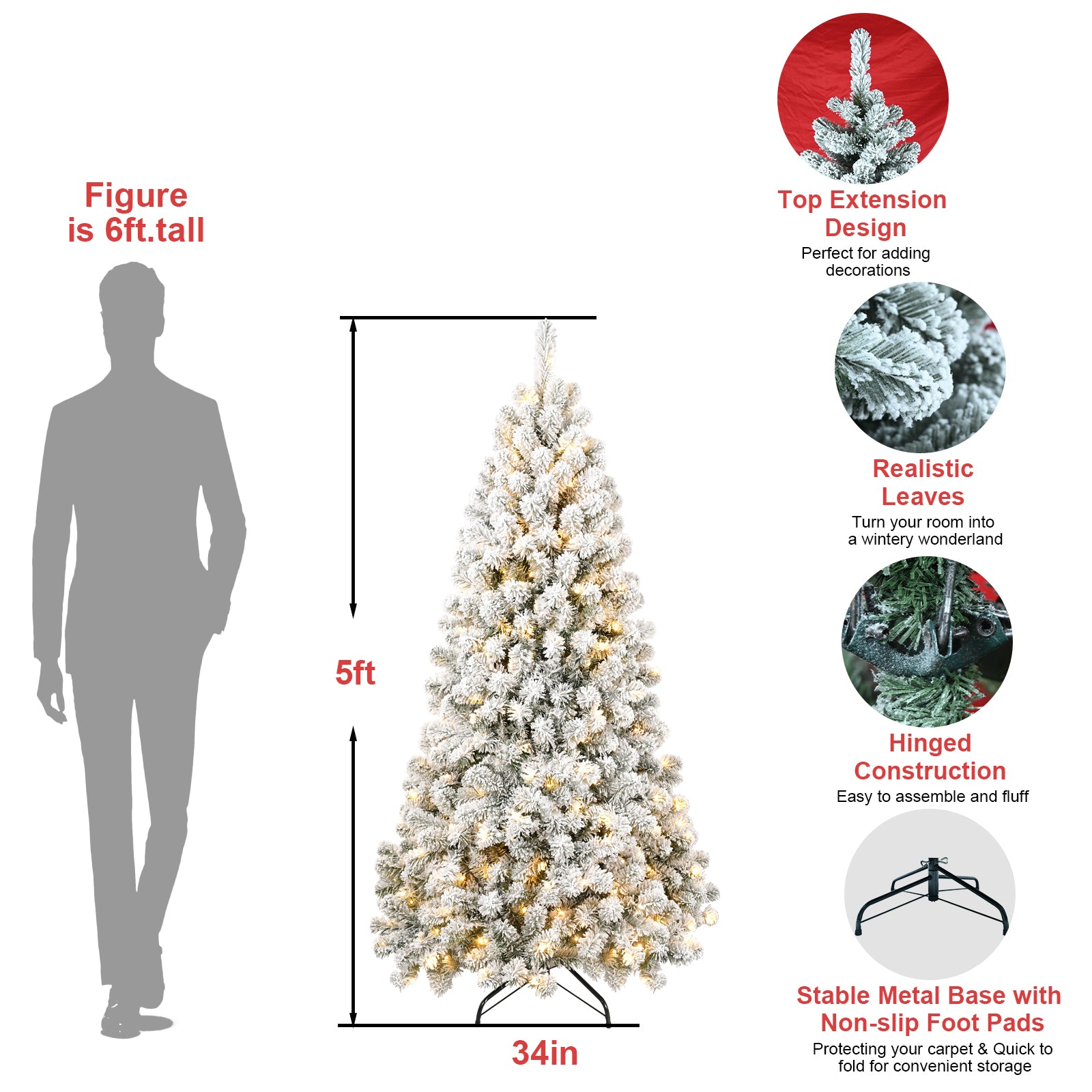 6FT Pre-lit Flocked Christmas Tree with 760 Memory Wire Tips