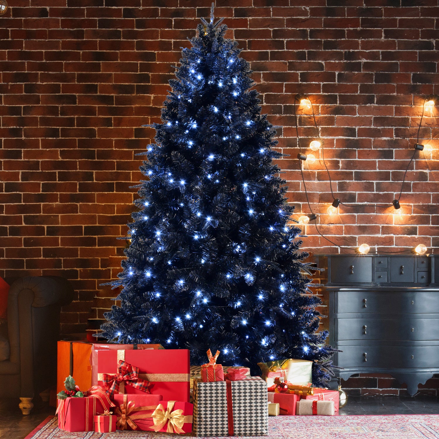 8ft Pre-Lit Black Christmas Tree