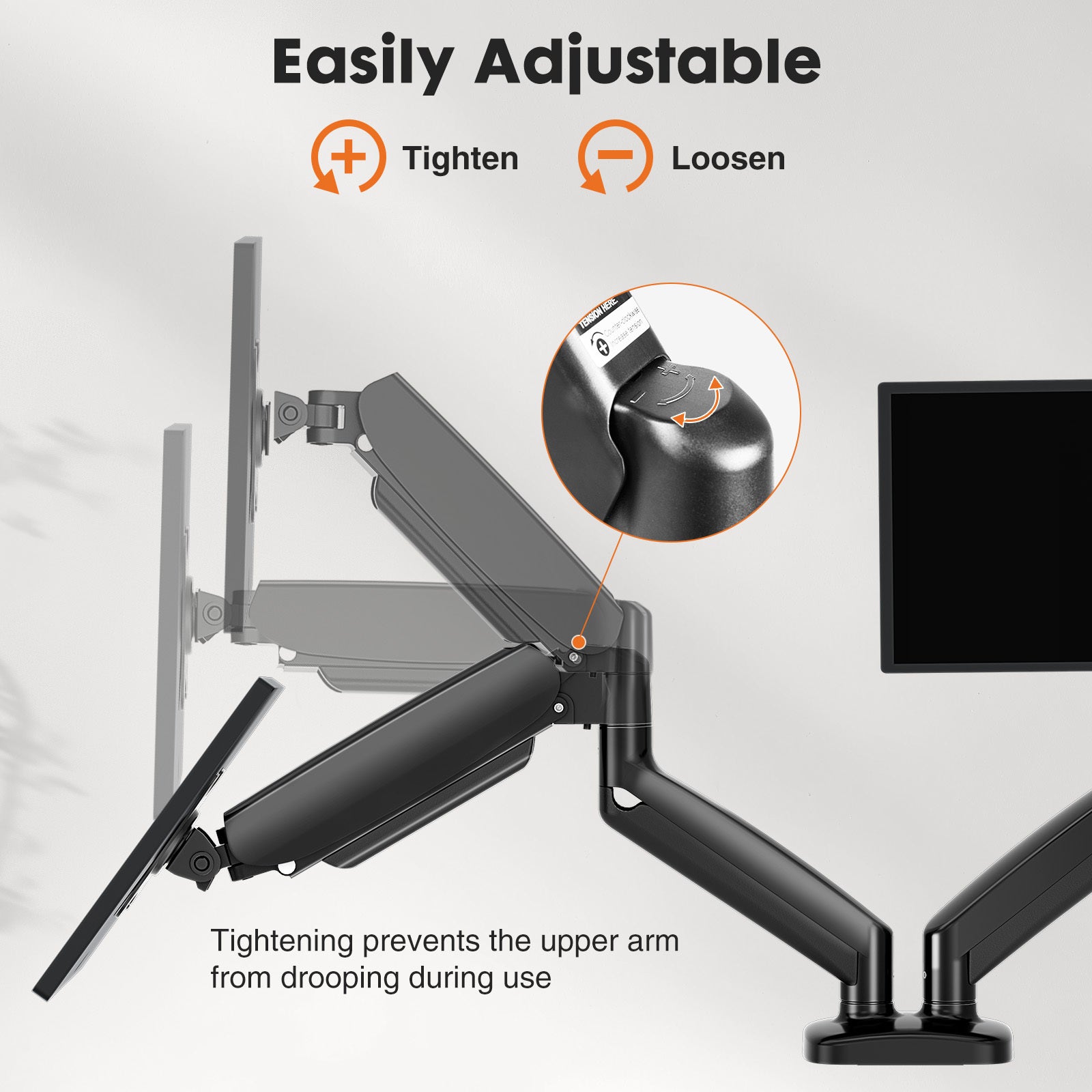 Dual monitor gas spring monitor mount 13-32 inch, 17.6 LBS