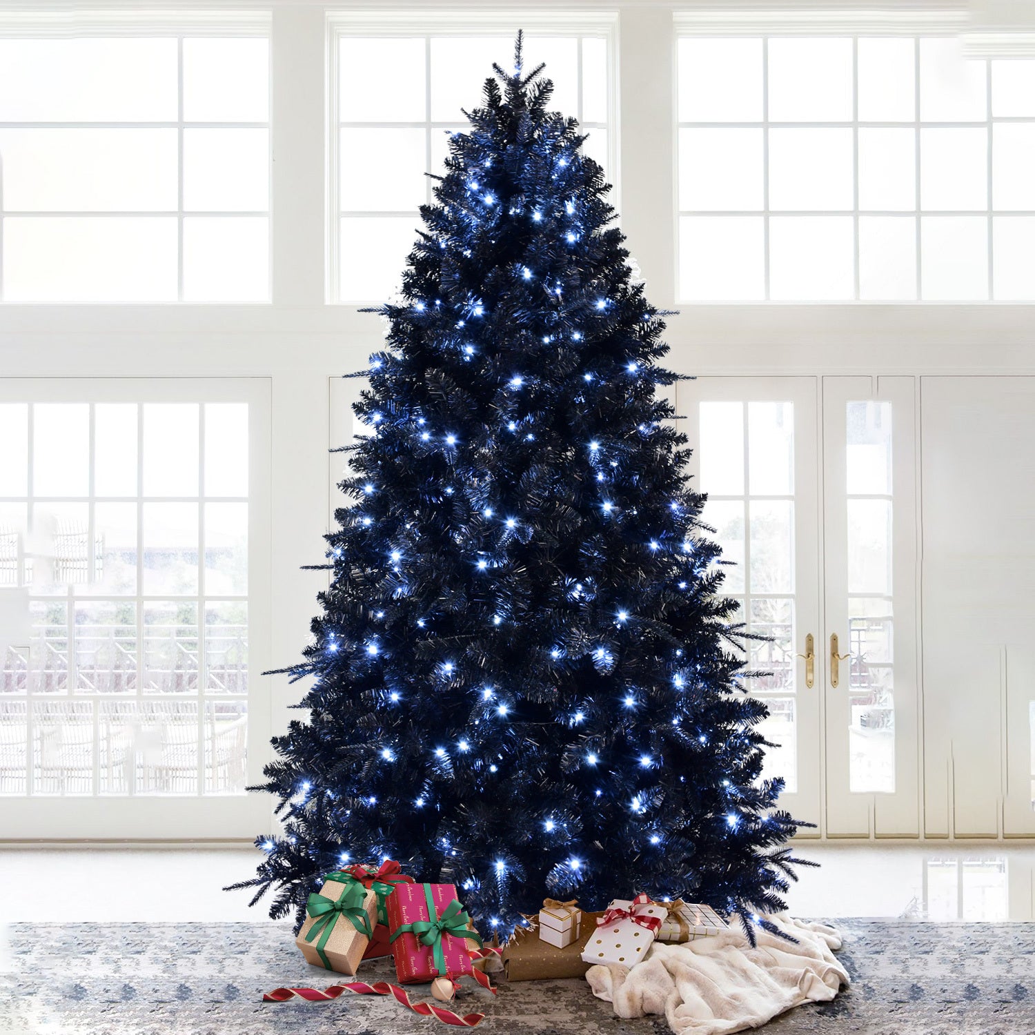 8ft Pre-Lit Black Christmas Tree