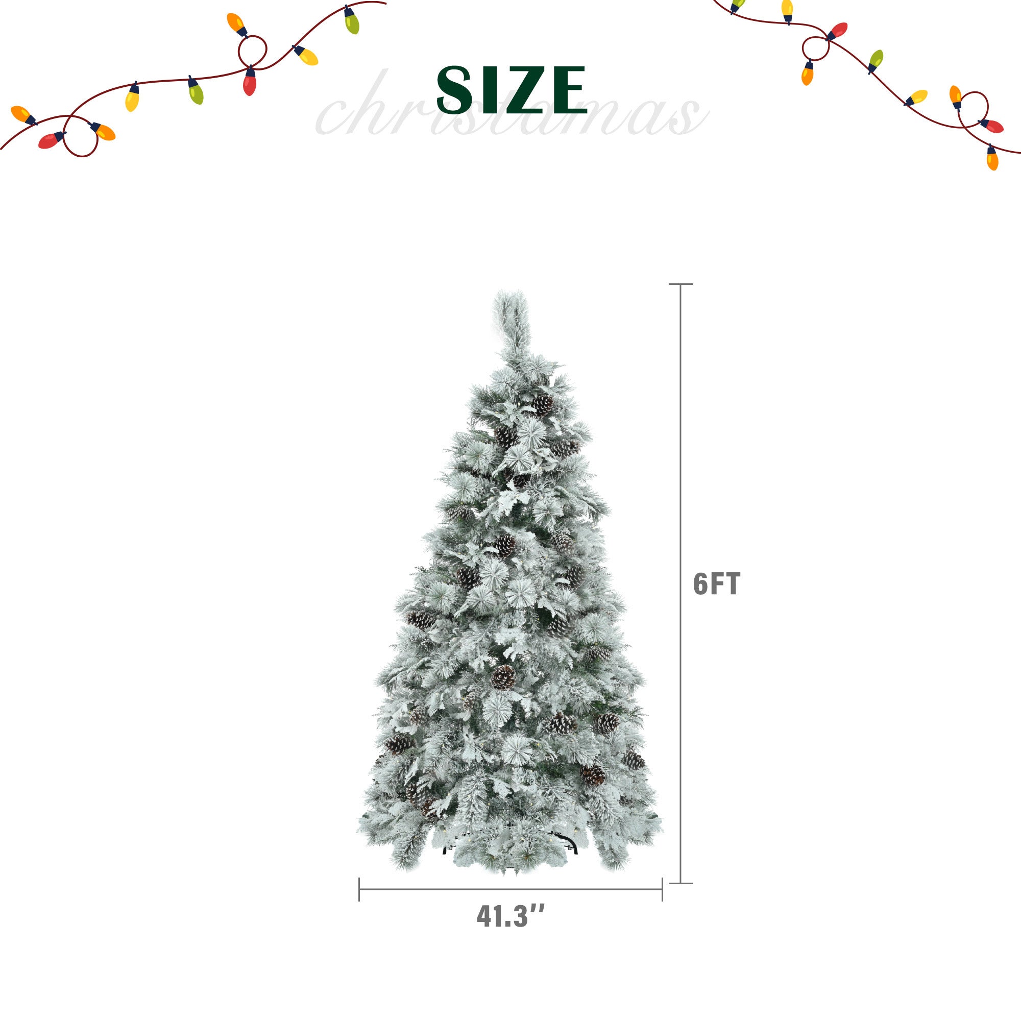 6FT Pre-Lit Spruce Snow Flocked Christmas Tree with Pine Cones