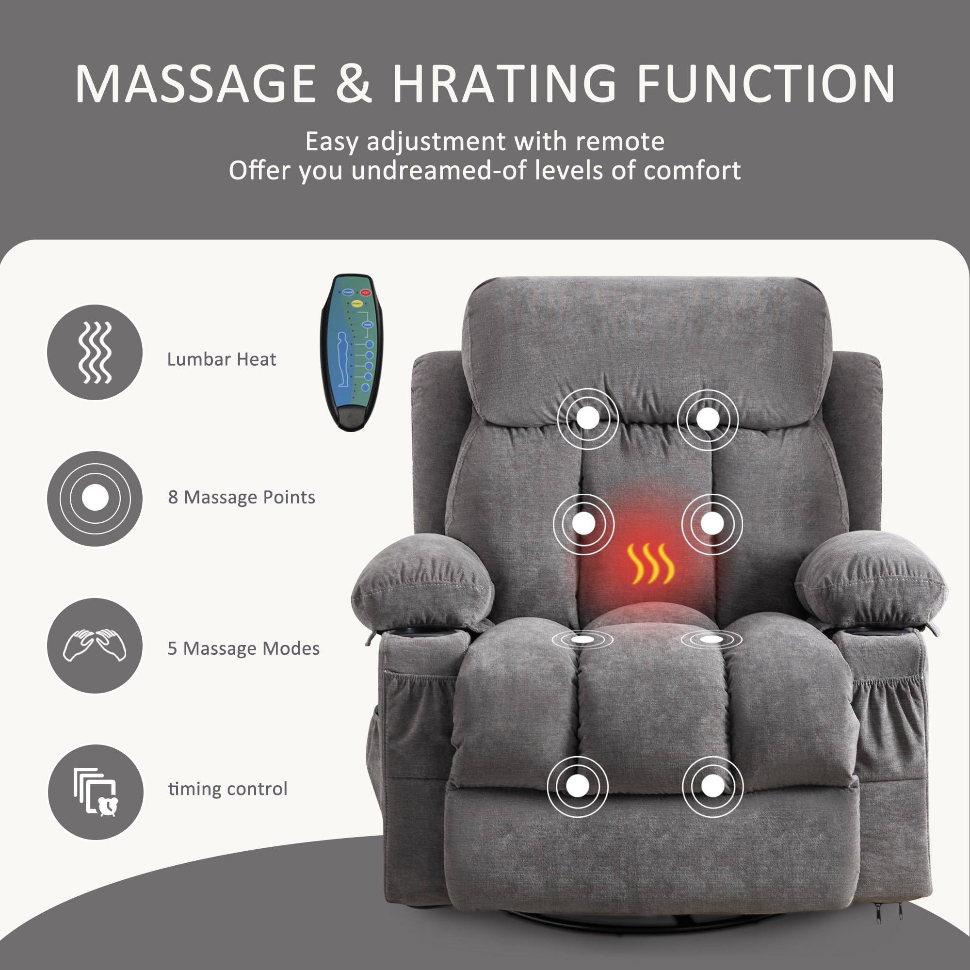 350 LBS Swinging recliner massage heated sofa