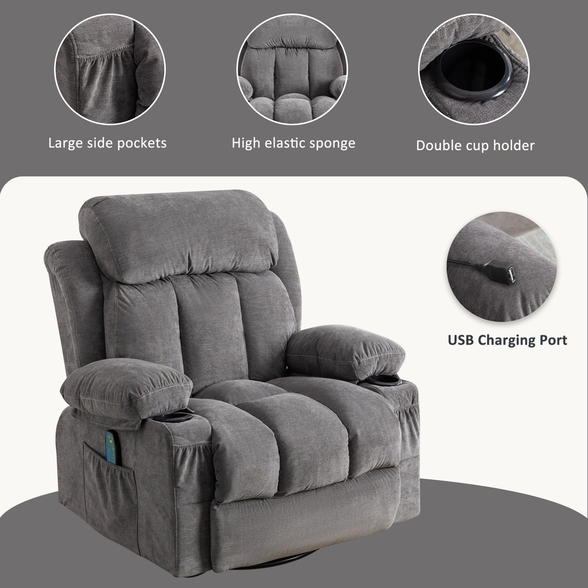 350 LBS Swinging recliner massage heated sofa