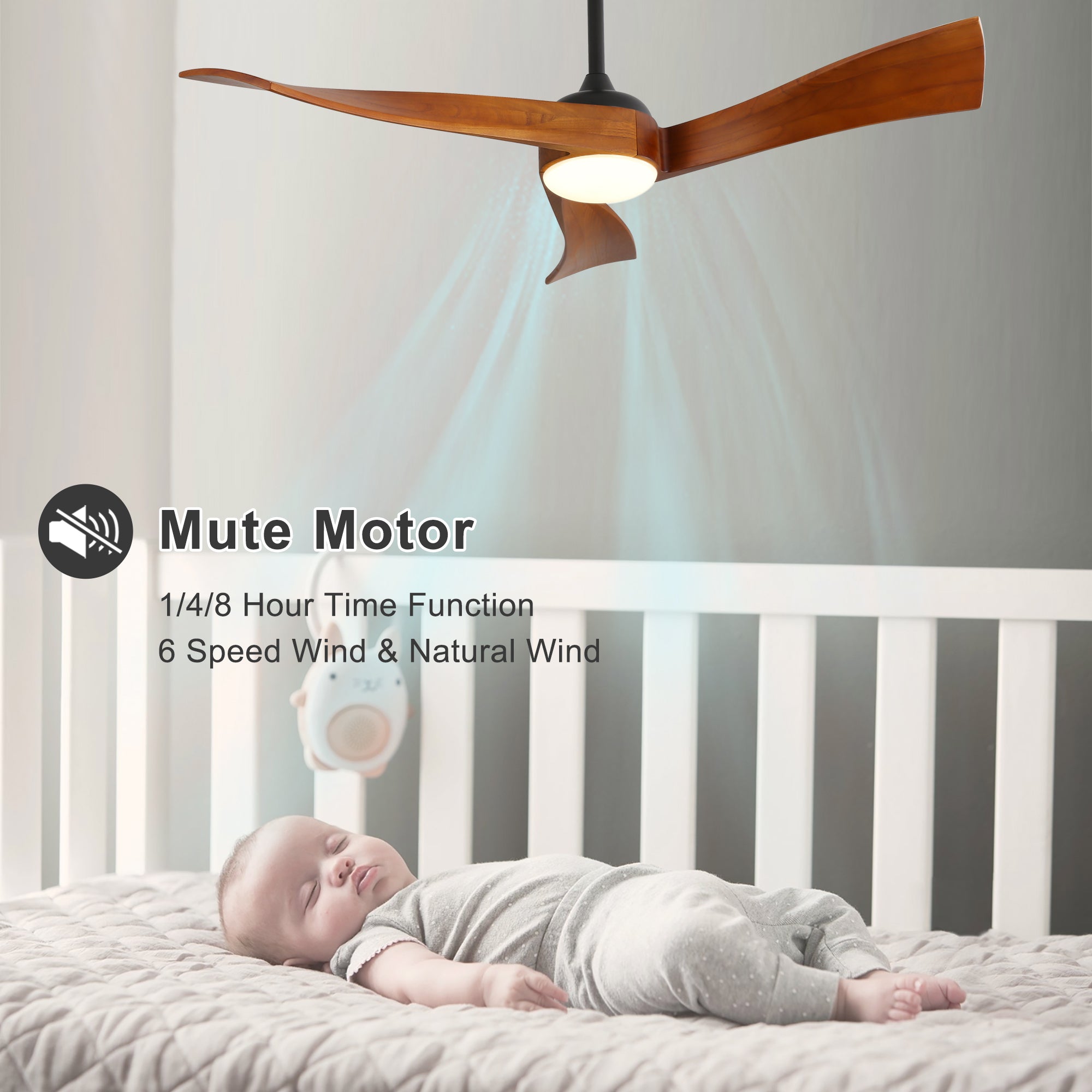 52 Inch Ceiling Fan With Dimmable 3 Color Led Light Reversible DC Motor For 150-320 sq.ft