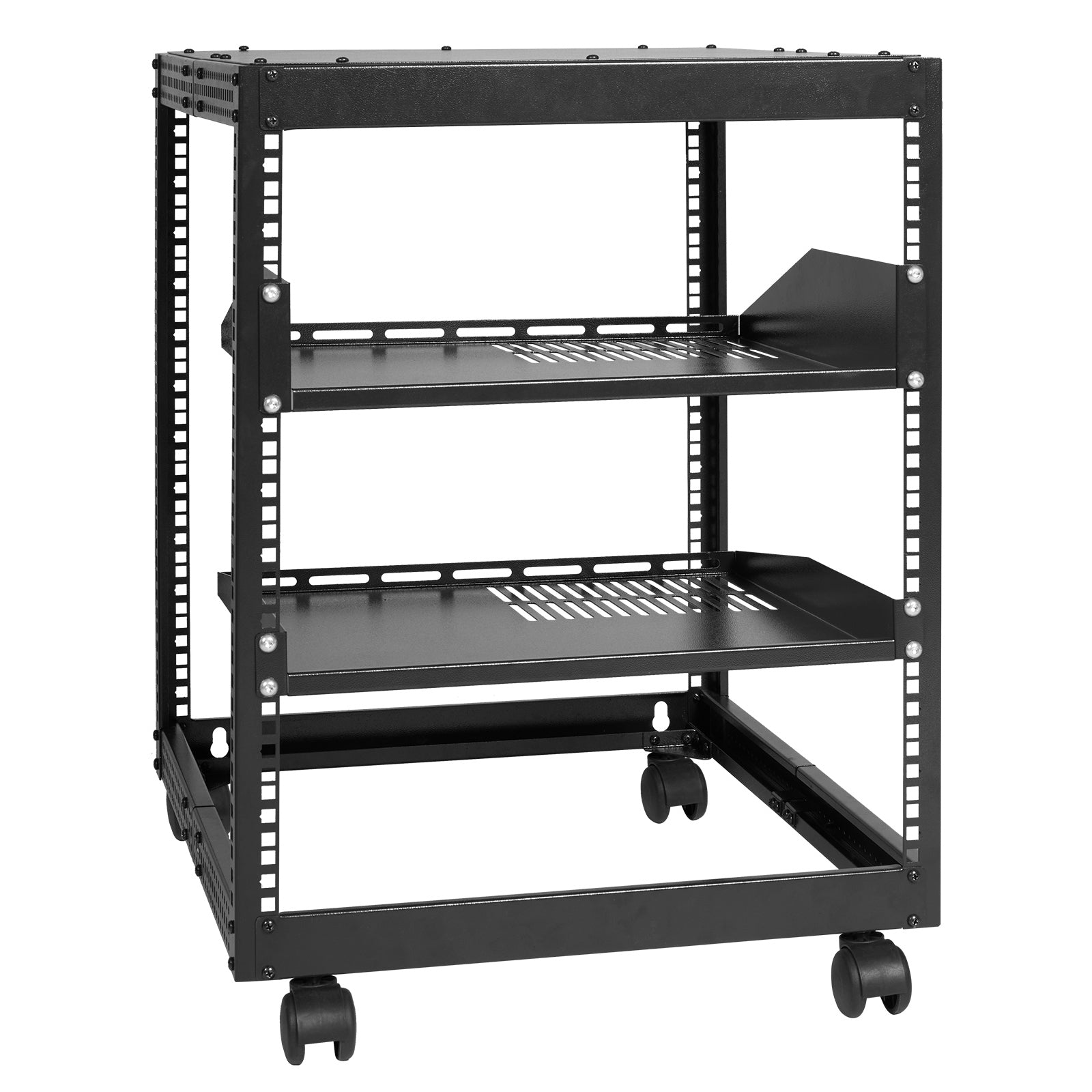 12U Open Frame Server Rack - Adjustable 15-40 Inch Depth 4-Post Network Rack with Casters