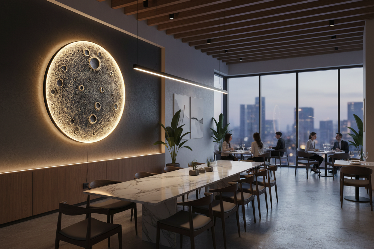 月球壁灯餐厅商业空间应用