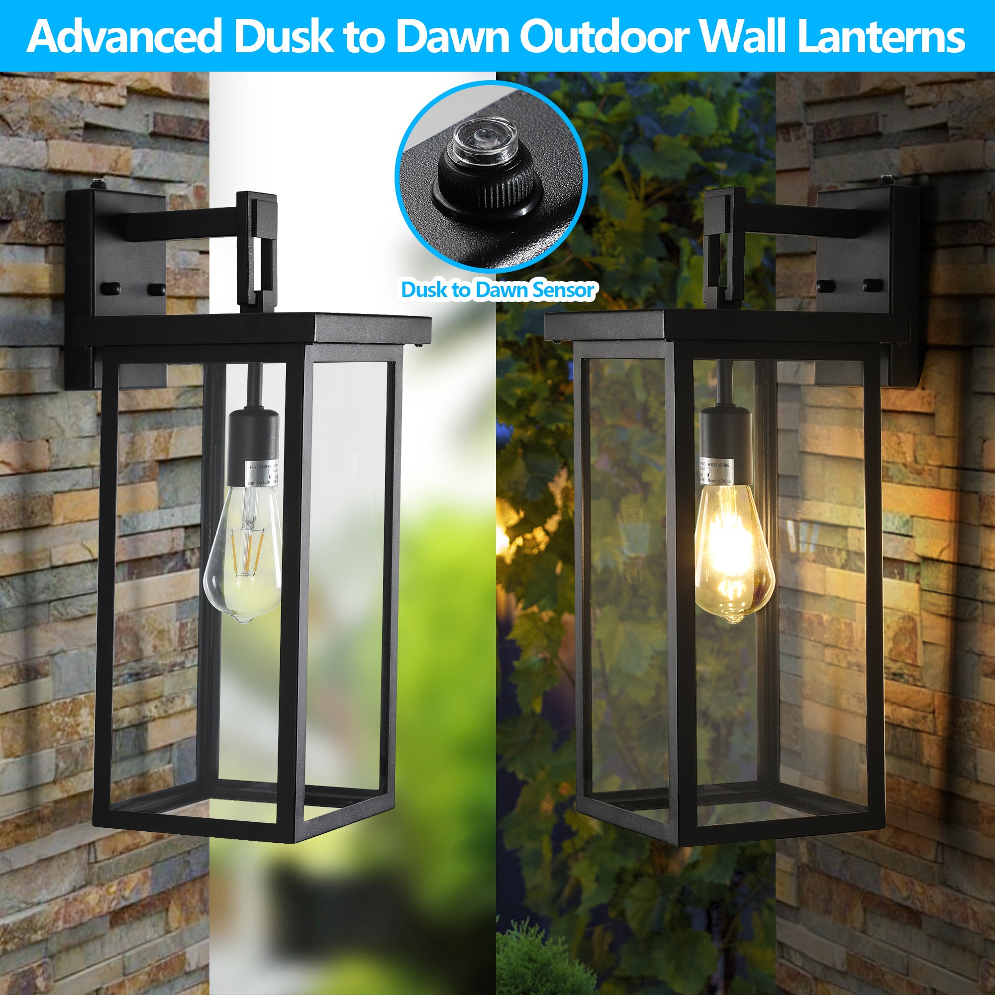 Modern Outdoor Wall Lanterns E26 Bulb Compatible 2 Sets