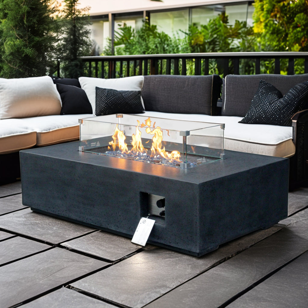 52 Inch Outdoor Concrete Propane Gas rectangle Fire Pit Table