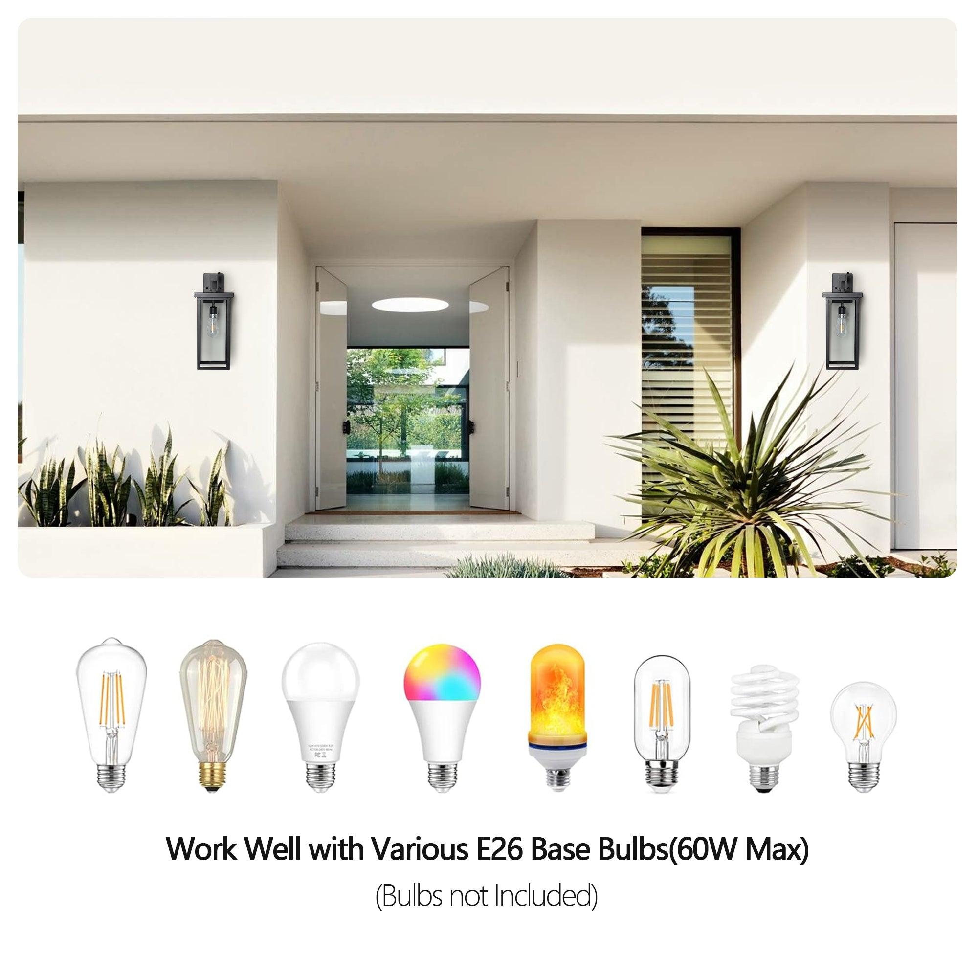 Modern Outdoor Wall Lanterns E26 Bulb Compatible 2 Sets