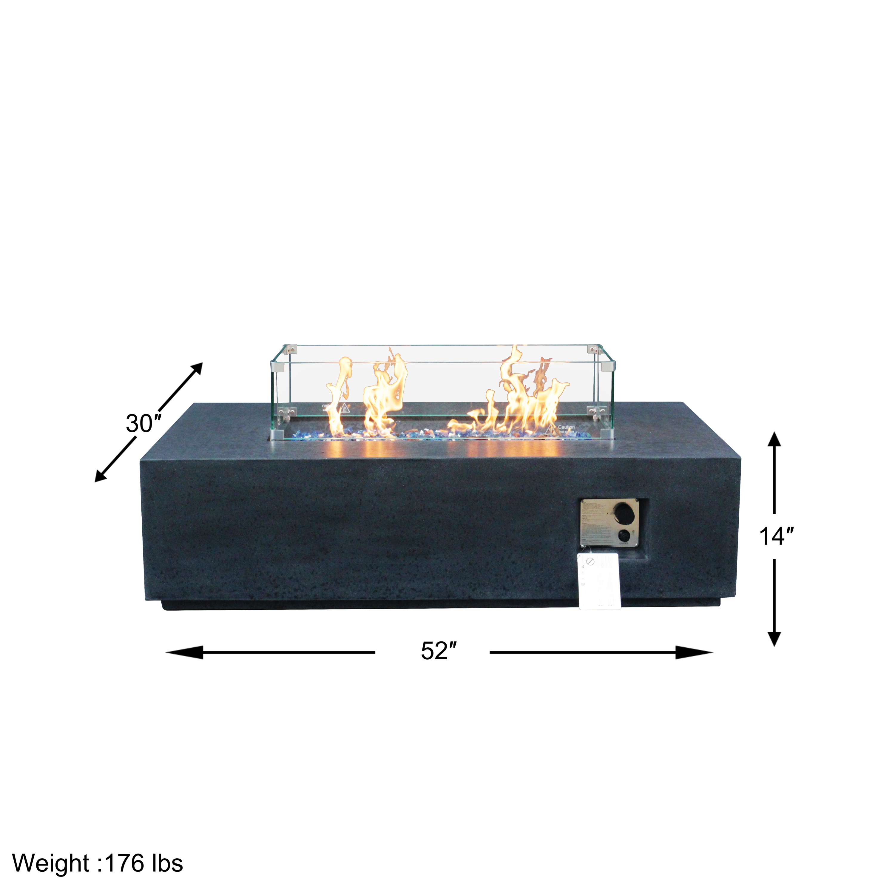 52 Inch Outdoor Concrete Propane Gas rectangle Fire Pit Table