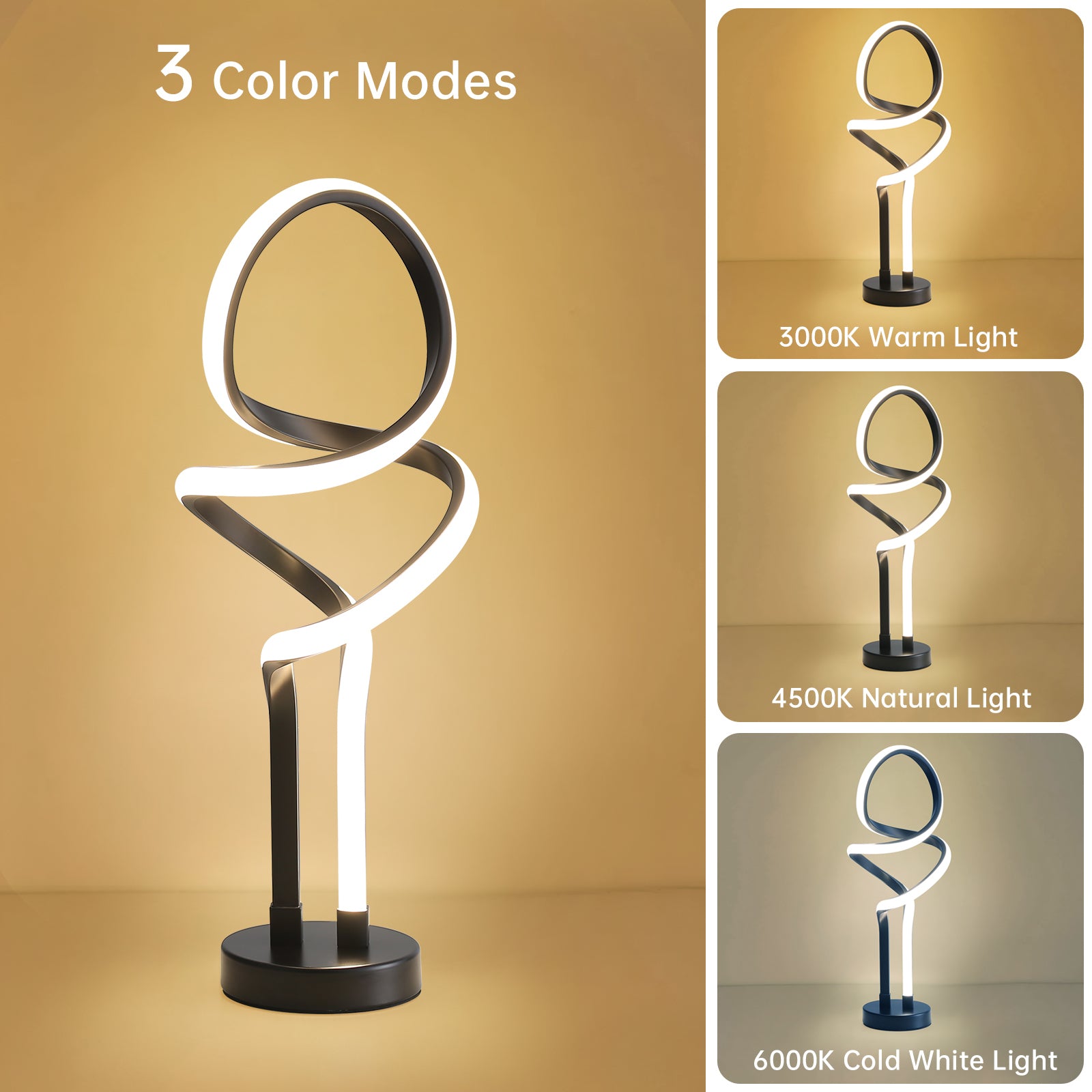 3 Color Unique Bedside Dimmable LED Table Lamp