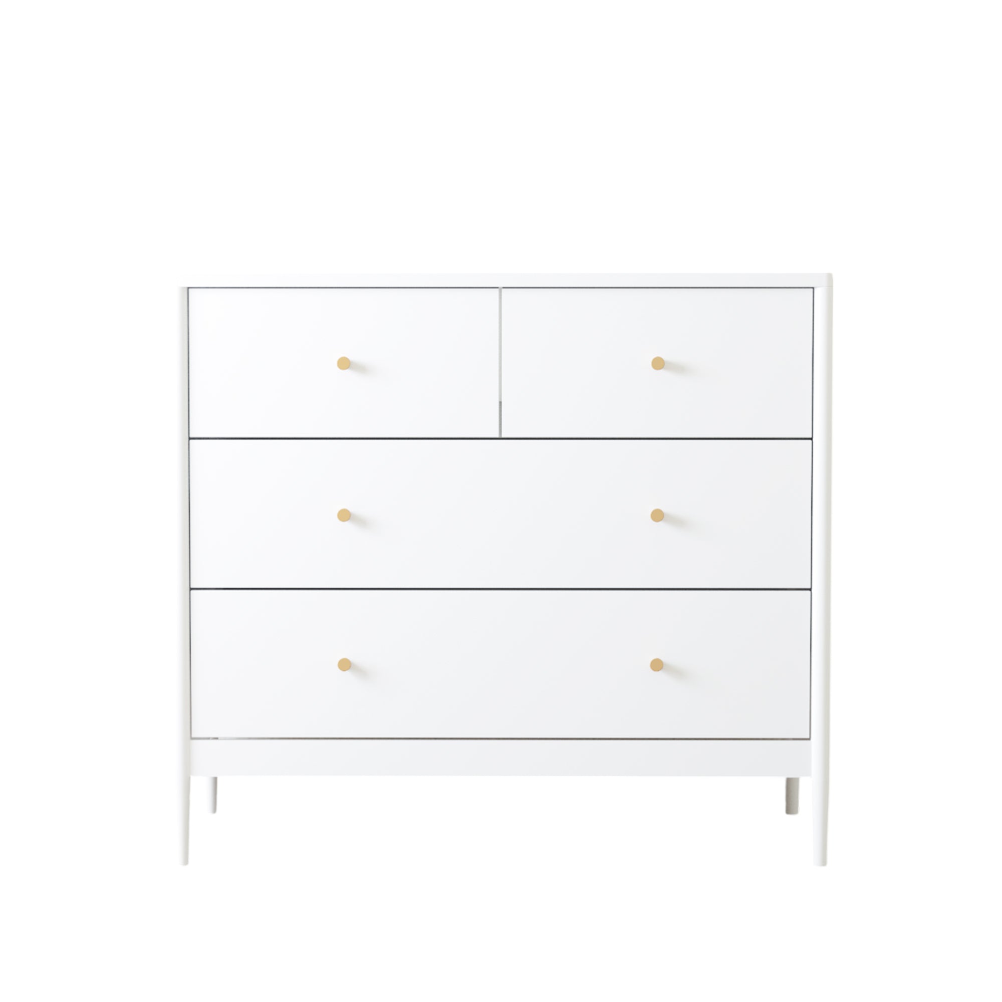 White 4-Drawer Kids Dresser with Brass Pulls | 35.4" Nursery Storage