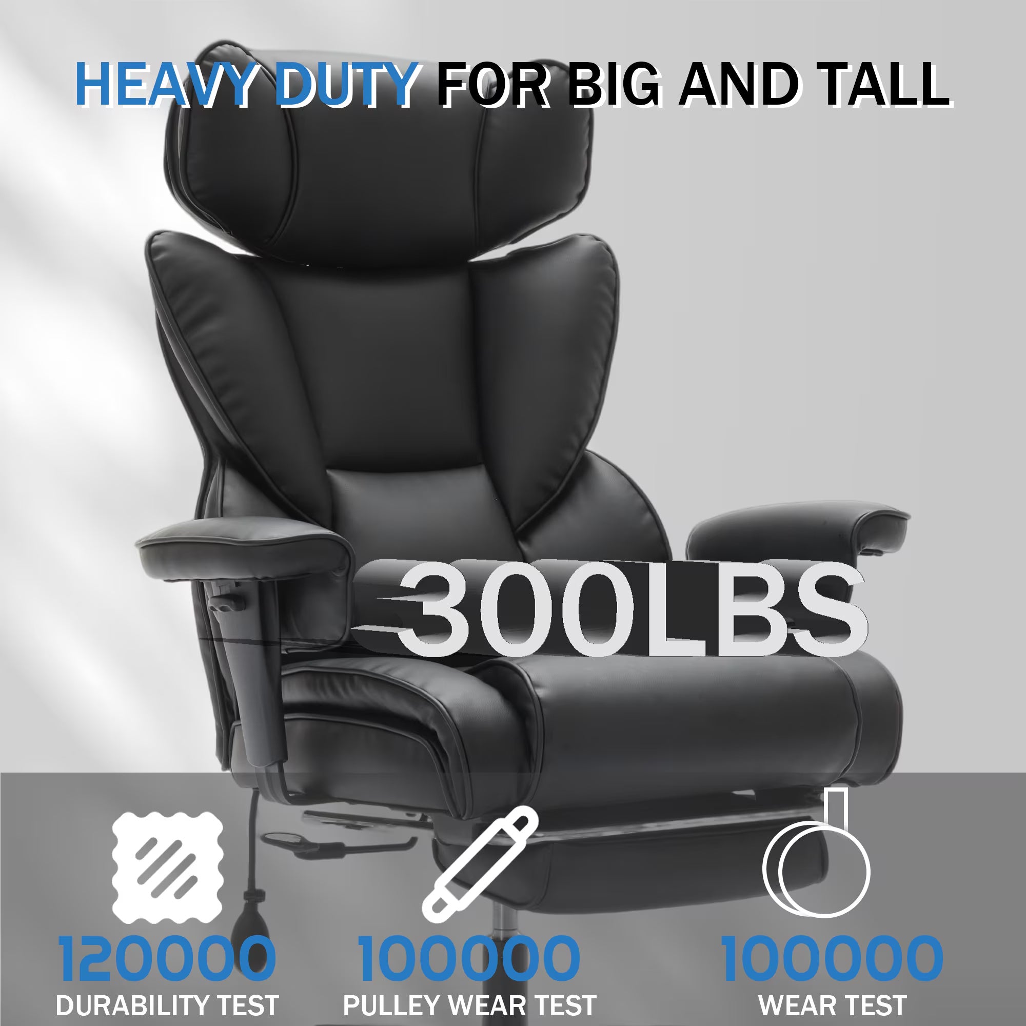 Reclining Office Chair with Footrest - Ergonomic Executive Chair with Inflatable Lumbar Support, 300lbs Capacity