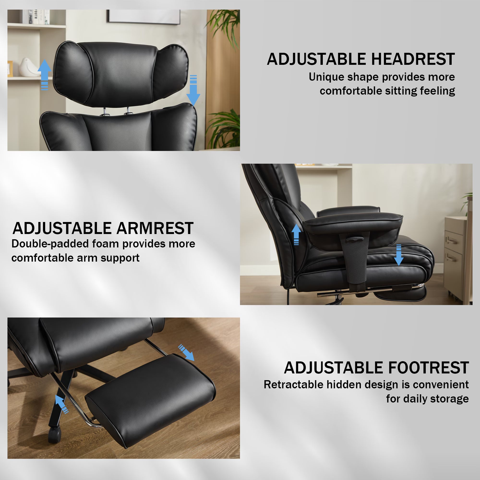 Reclining Office Chair with Footrest - Ergonomic Executive Chair with Inflatable Lumbar Support, 300lbs Capacity