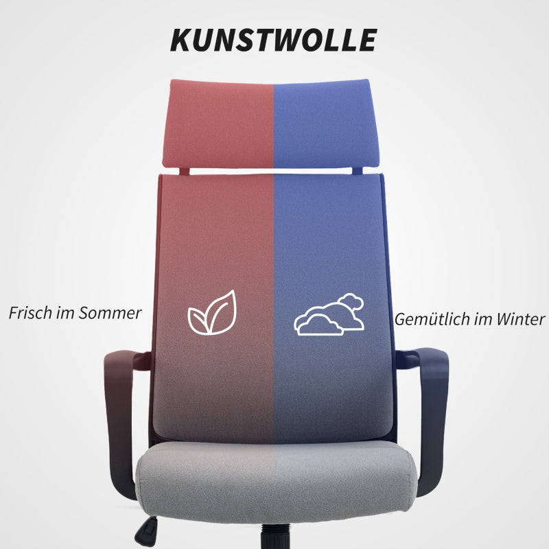 Ergonomischer Bürostuhl mit Kopfstütze - Höhenverstellbarer Schreibtischstuhl Kunstwolle Dunkelgrau