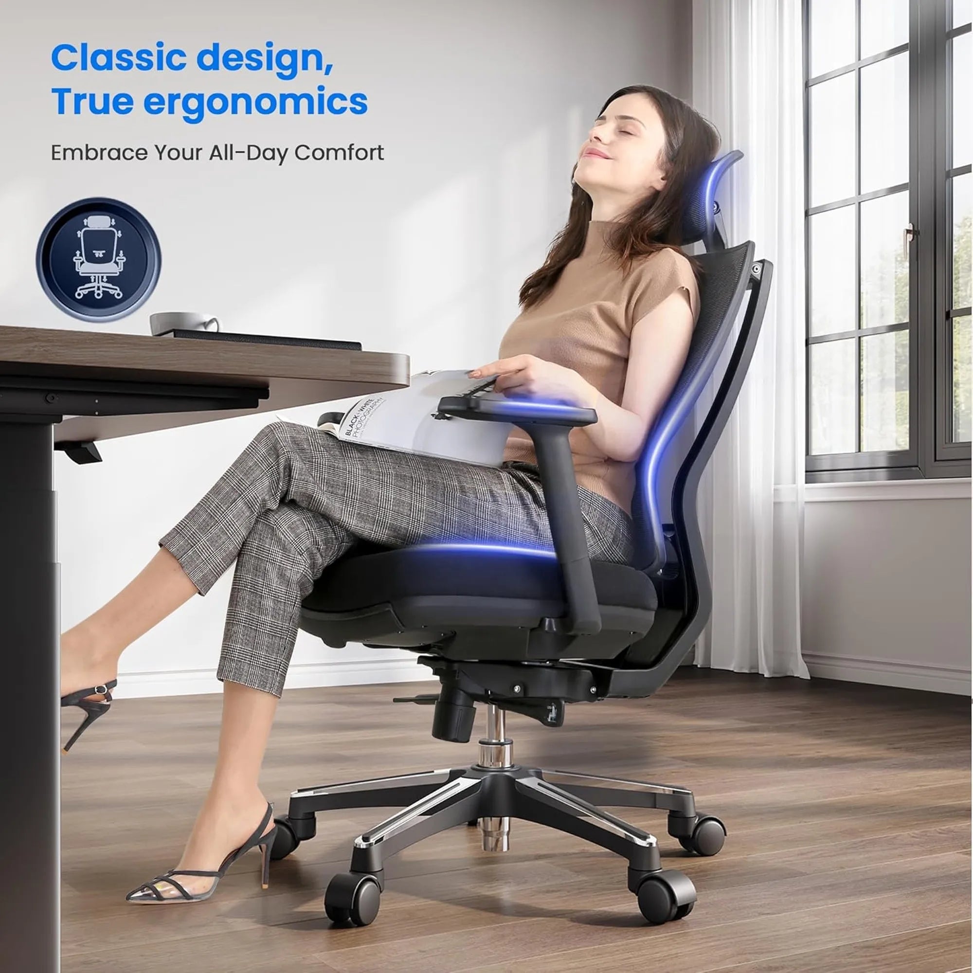 Rackora L2 Ergo Pro 633 Ergonomic Office Chair with Built-in Footrest