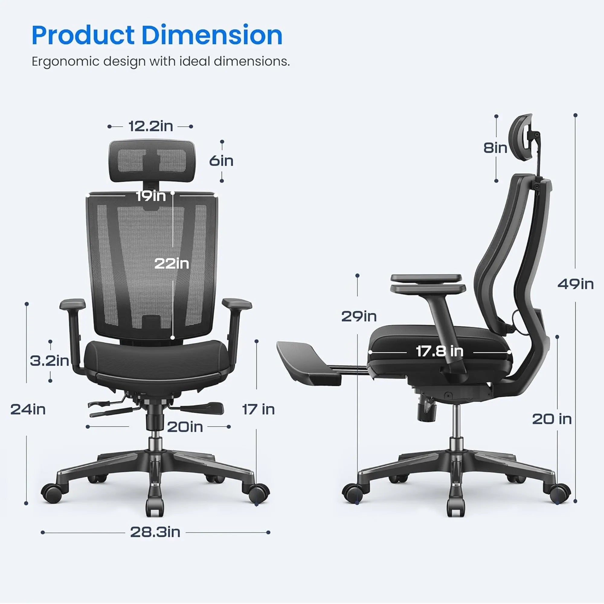 Rackora L2 Ergo Pro 633 Ergonomic Office Chair with Built-in Footrest