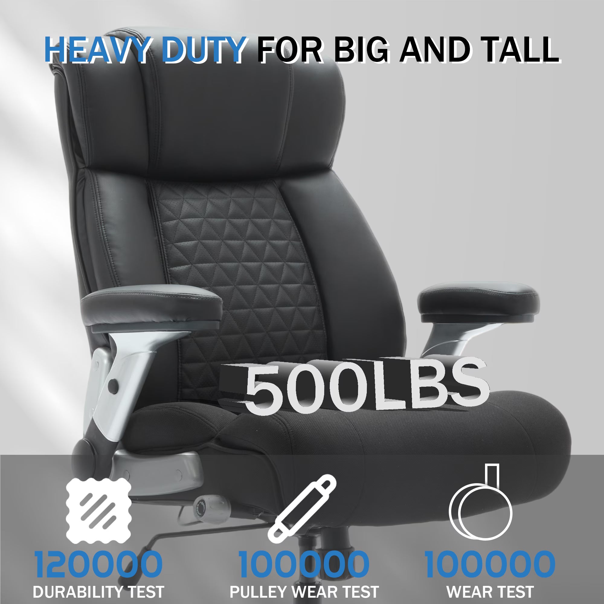 Heavy Duty Office Chair 500lbs - Big and Tall Ergonomic Executive Chair with Lumbar Support, Flip-Up Arms & Adjustable Height