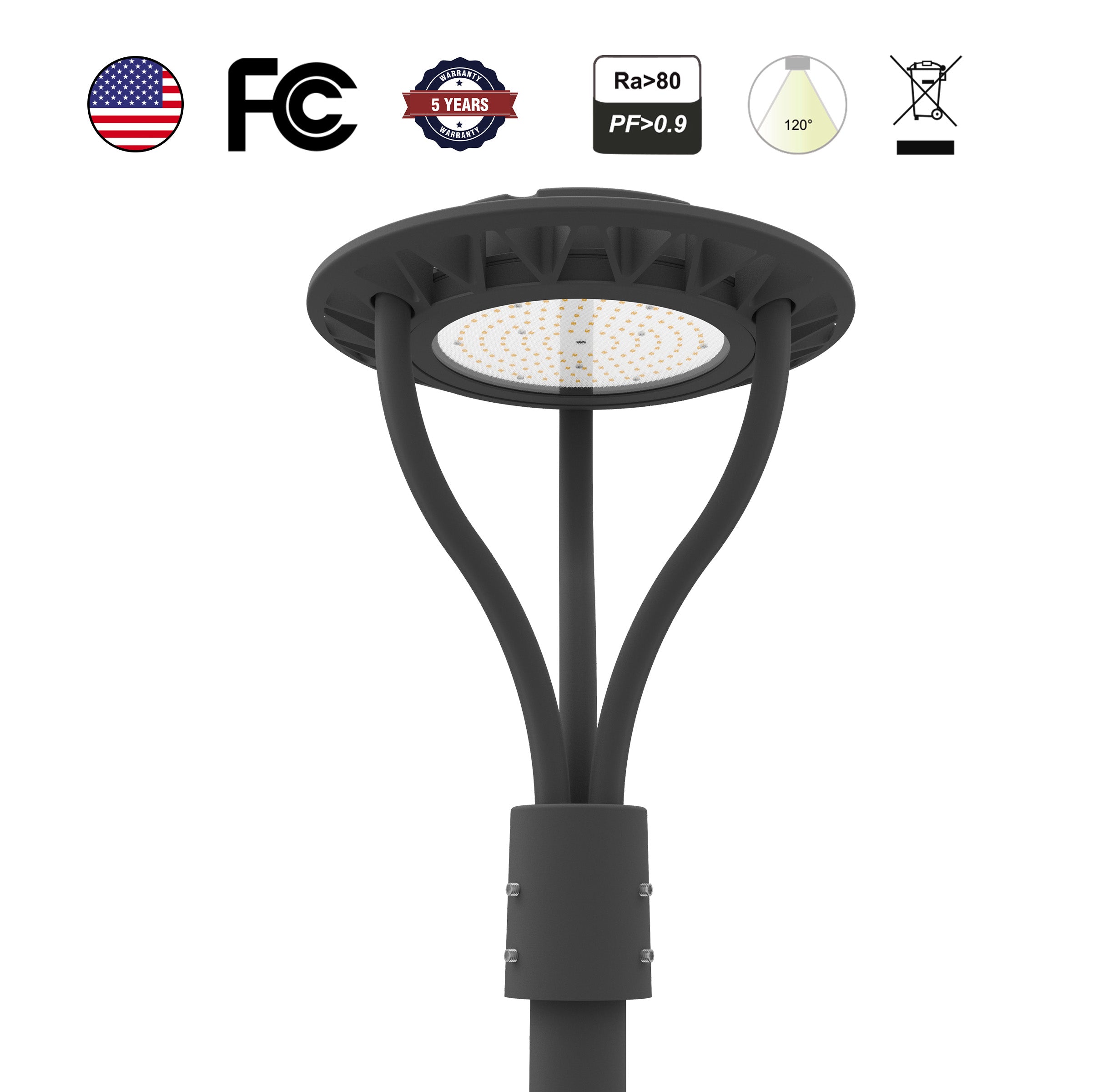 LED Post Top Light – 150W/100W/70W Selectable, Dimmable, High-Efficiency Outdoor Lighting