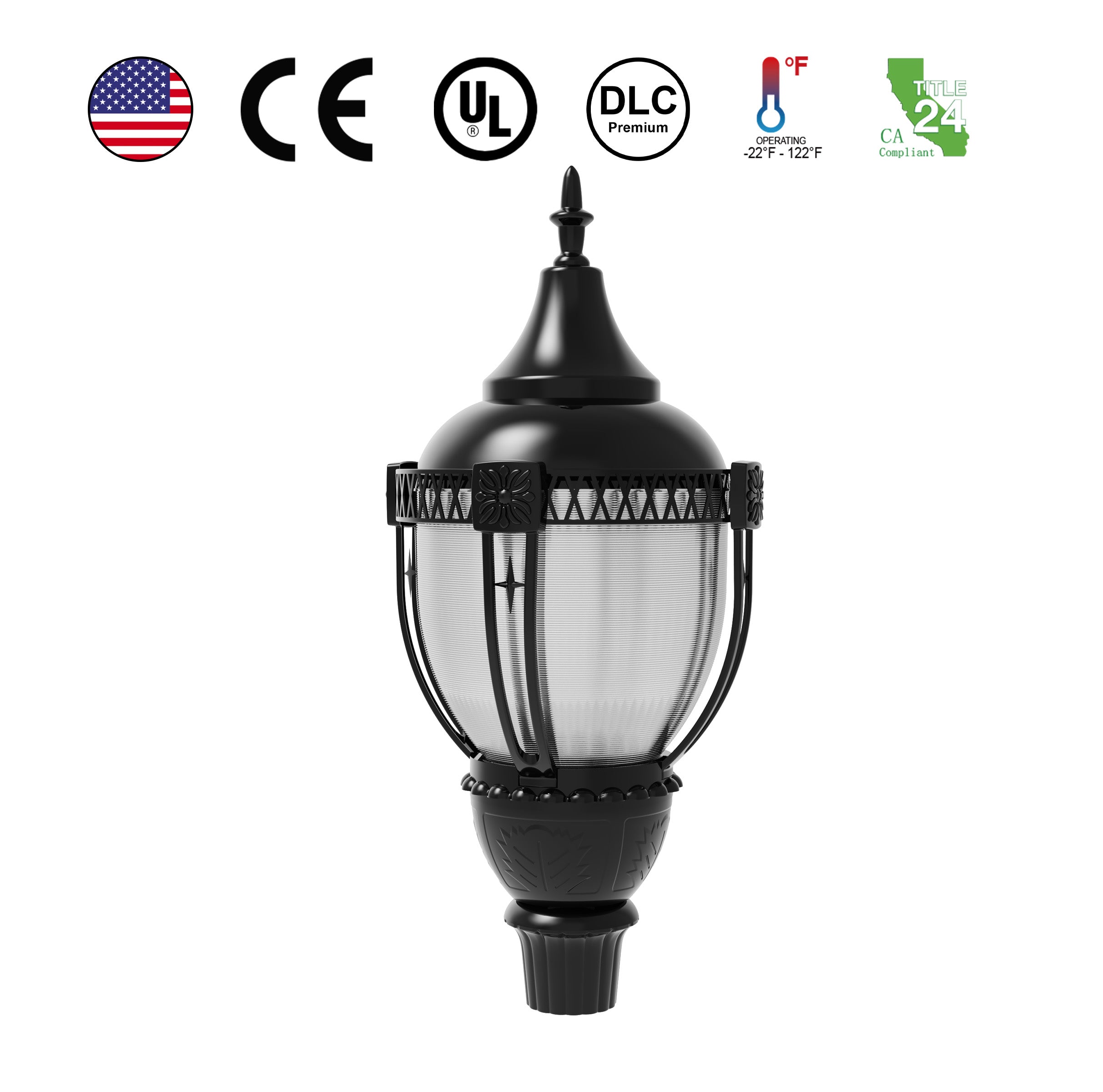 Acorn LED Post Top Light – 60W/80W/100W Selectable, Dimmable, DLC Premium 5.1 Compliant