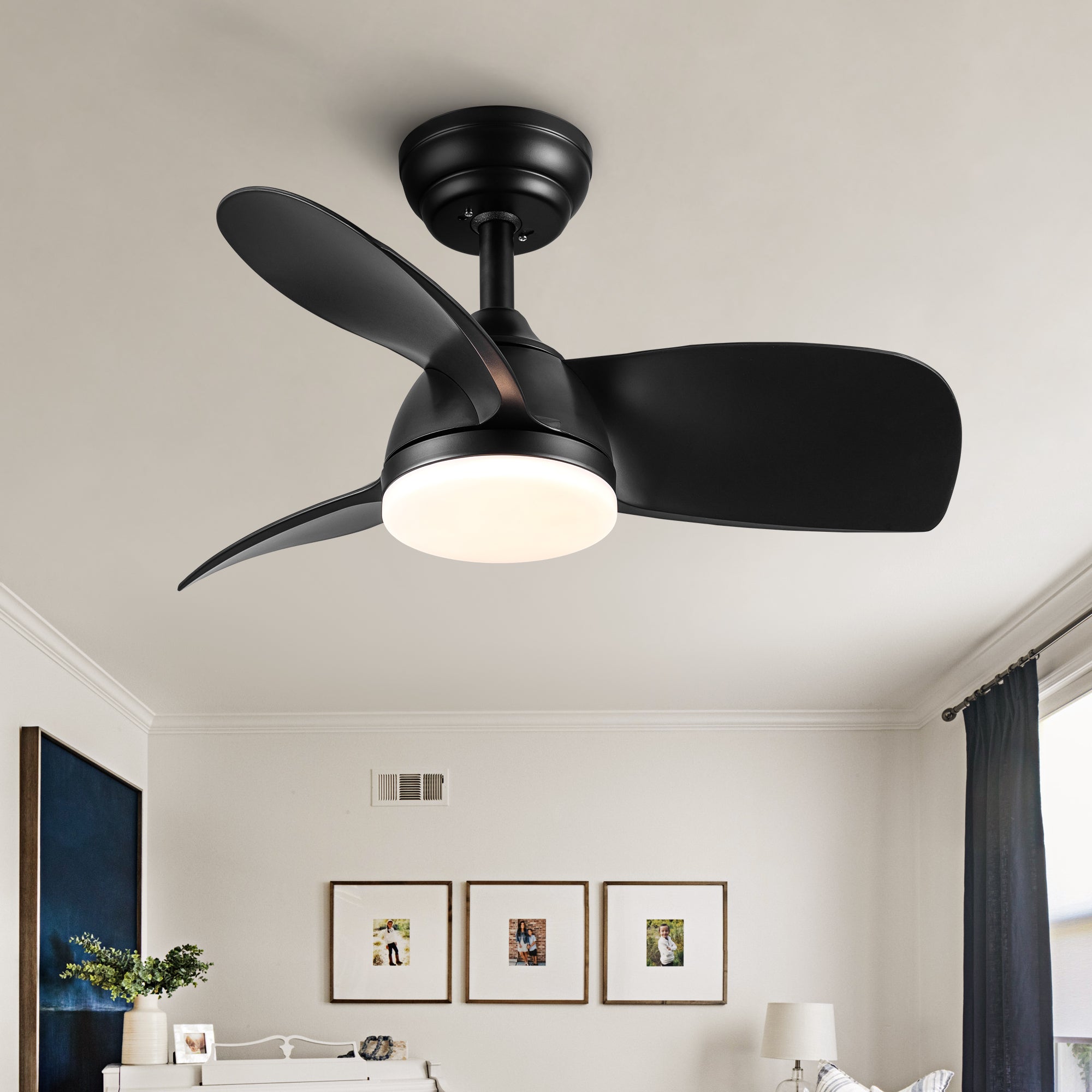 28" Black Ceiling Fan Integrated LED Light & Remote - DC Motor