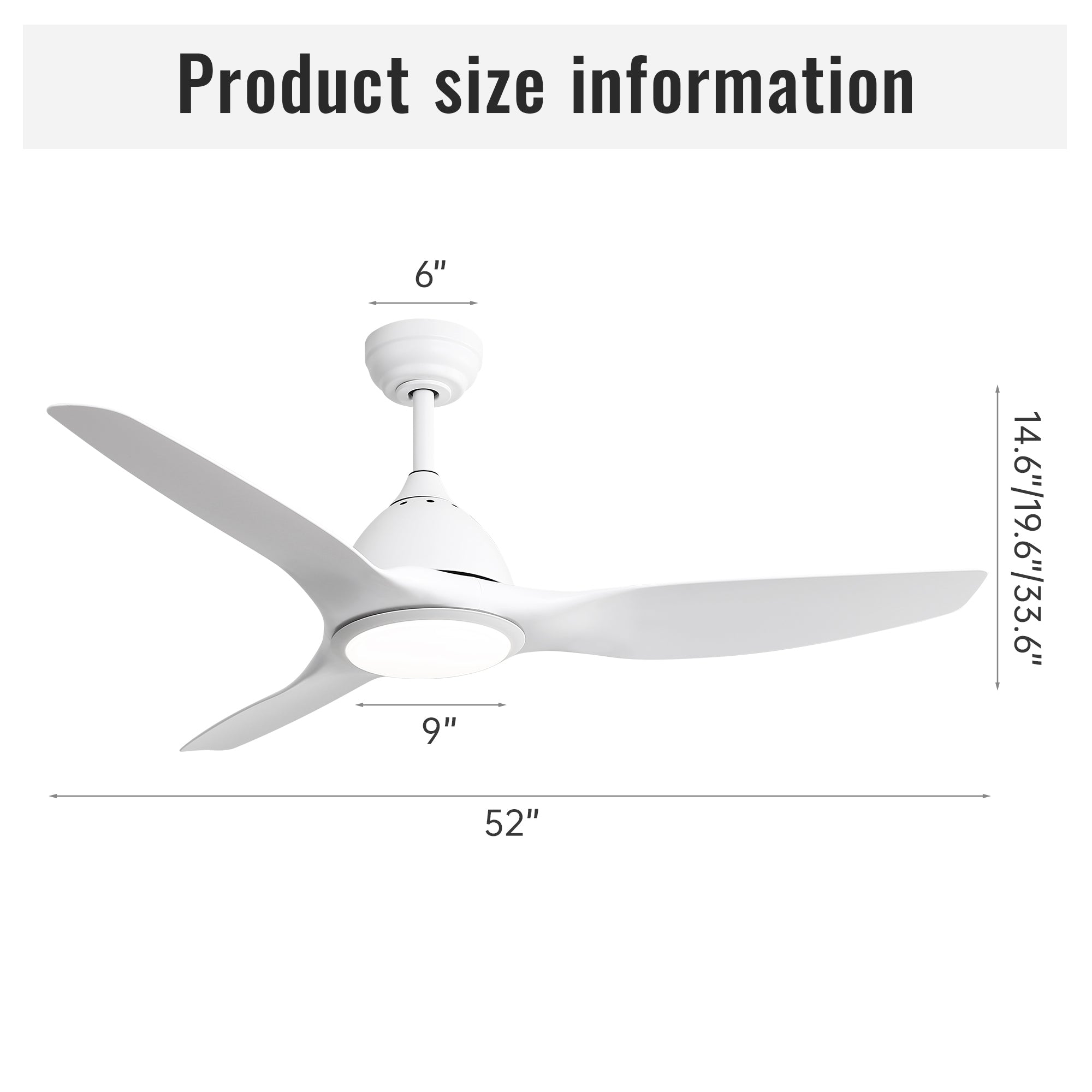 52 Inch Ceiling Fan with Light and 6-speed Remote Control