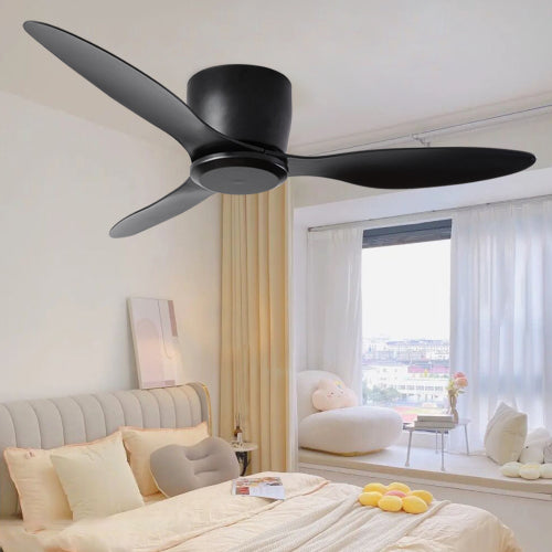 52" Flush Mount Low Profile Ceiling Fan without light, 3 Reversible Blades, 6 Speeds Reversible DC Motor