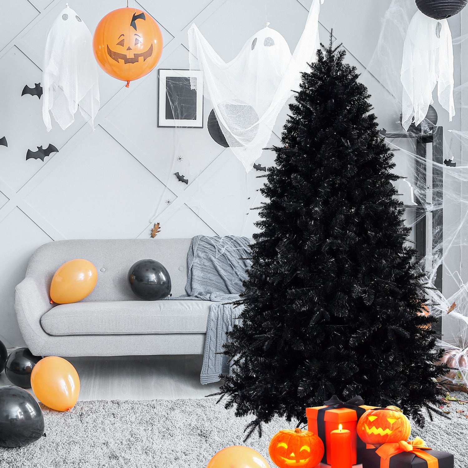 8ft Pre-Lit Black Christmas Tree