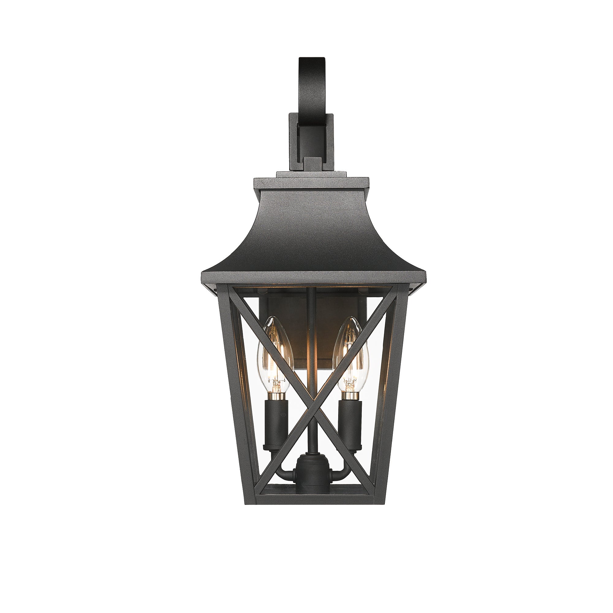 Black Outdoor Wall Lantern 2-Pack - Large Modern Porch Light with Glass Shade